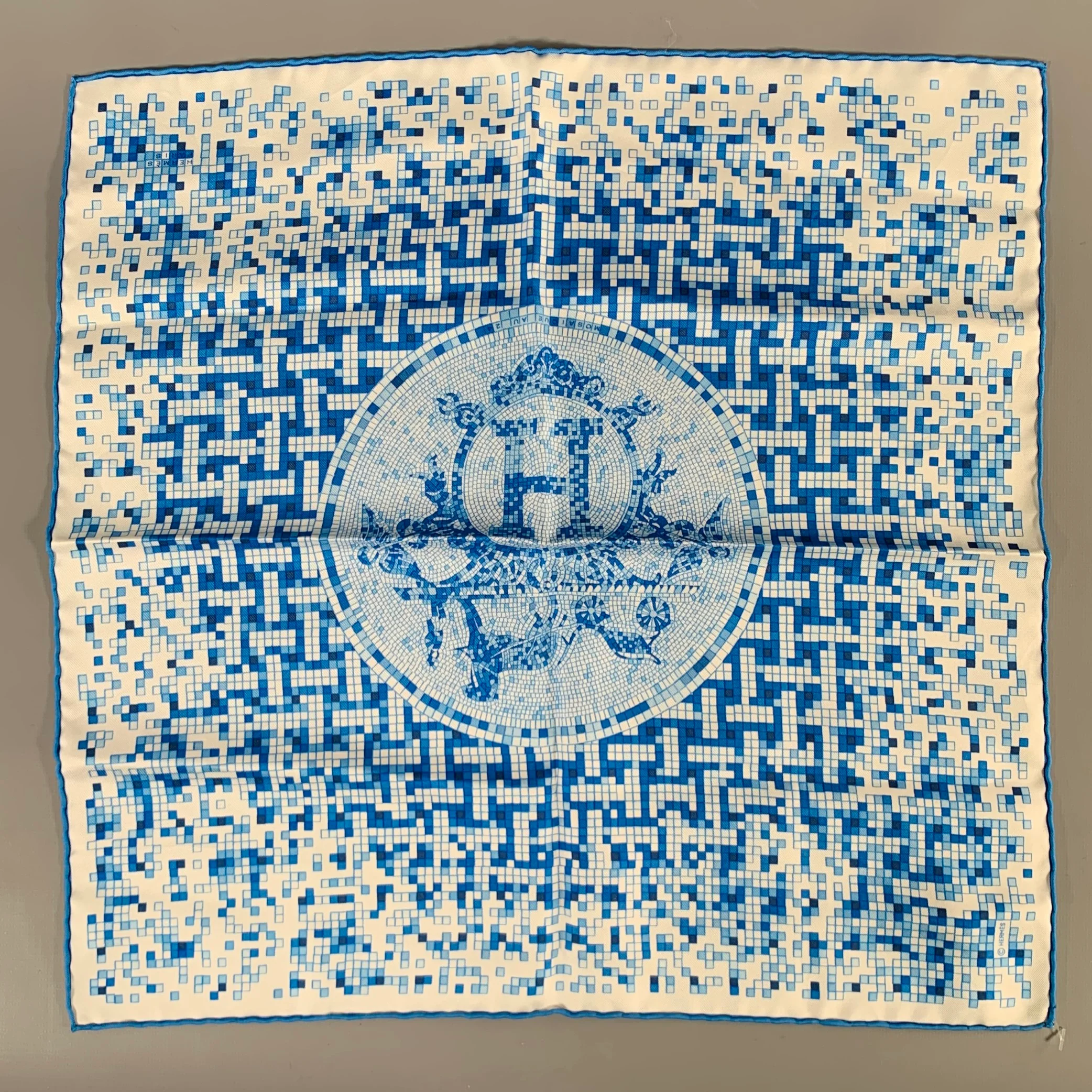 HERMES Blue White 2008 -Mosaique au 24 Faubourg- Silk Pocket Square