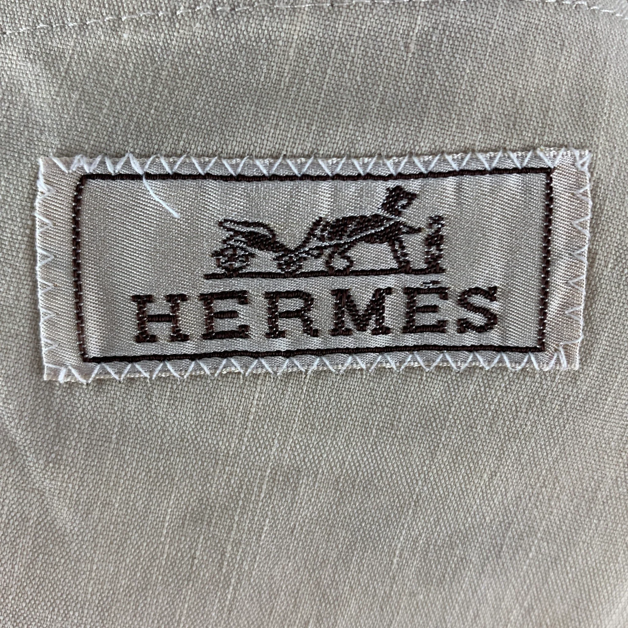 HERMES Chest Size 38 Khaki Linen Blend Notch Lapel Sport Coat - Image 4