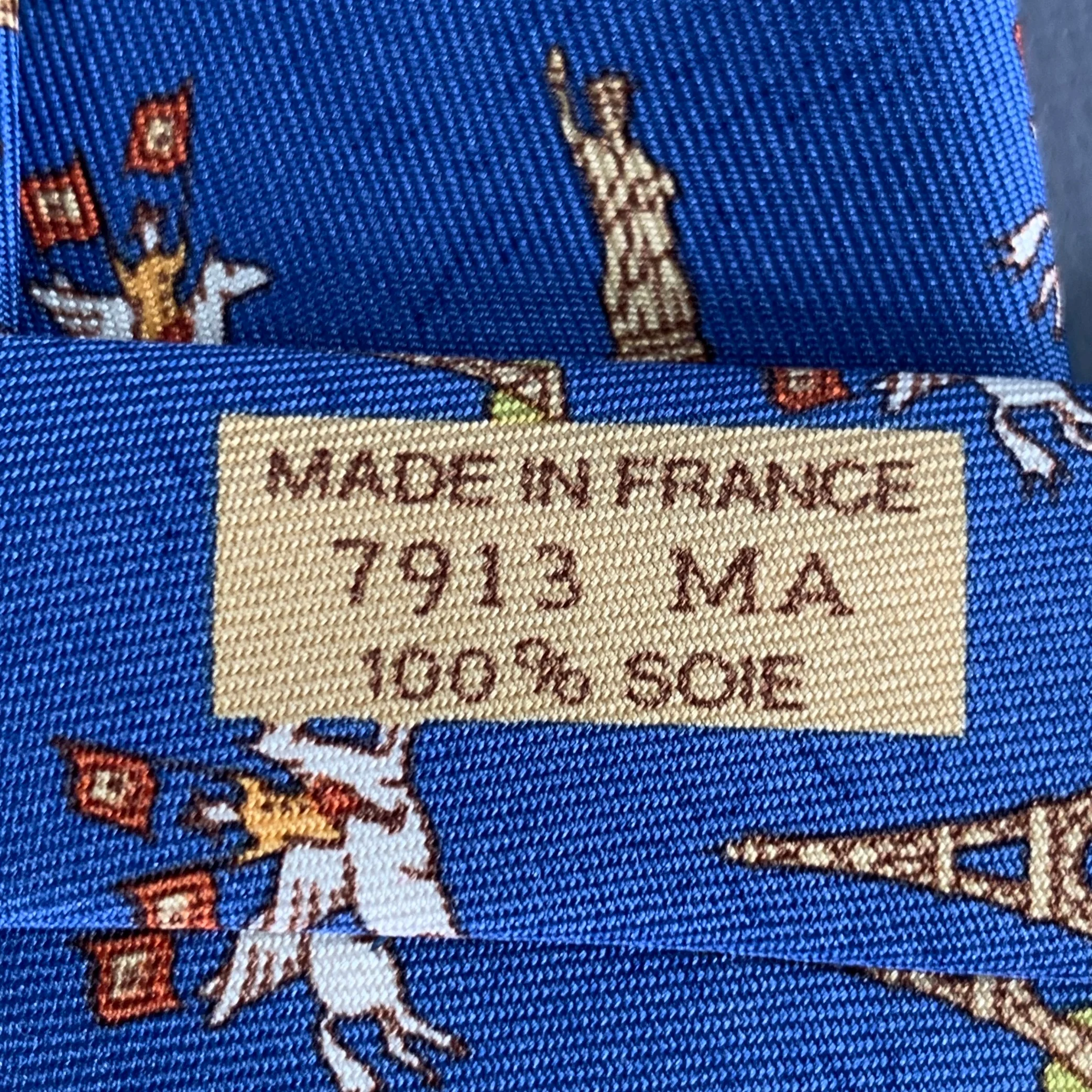 HERMES Eiffel Meets Liberty Blue Beige Silk Tie - Image 5