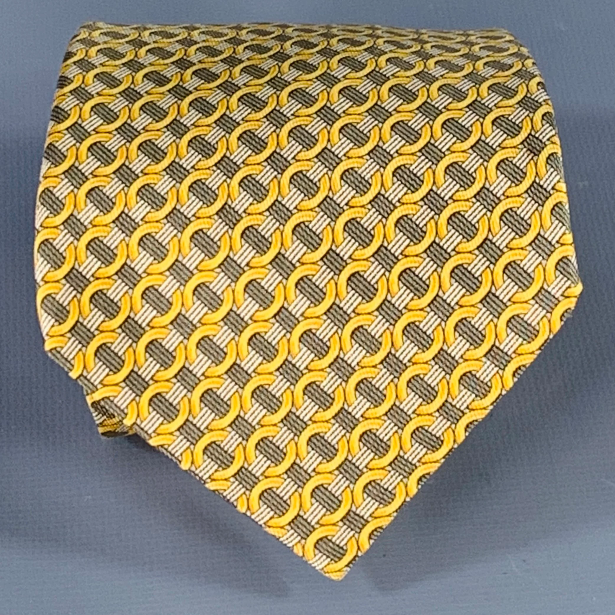 HERMES Gold Olive Circles Silk7760FA Tie