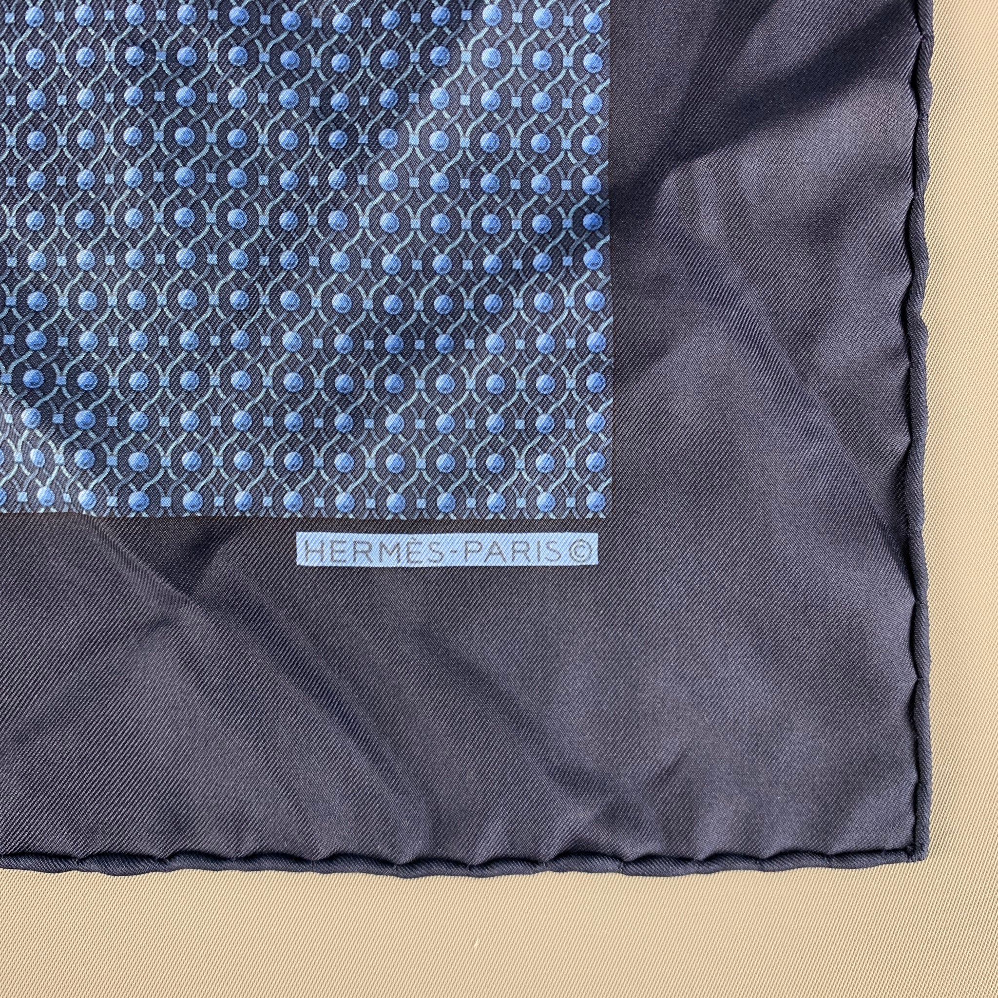HERMES Navy Blue Dots Silk Twill Pocket Square - Image 3