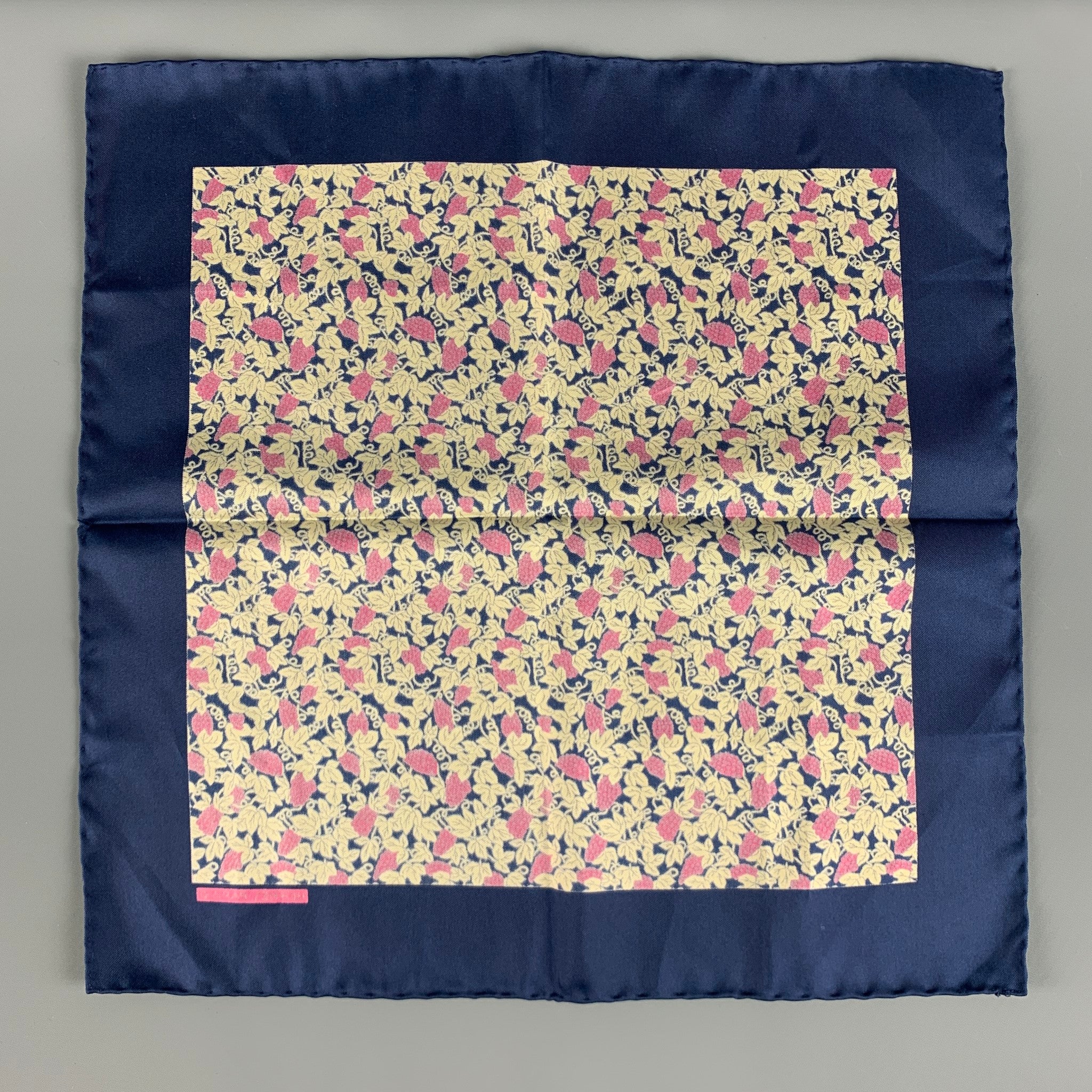 HERMES Navy Purple Grapes Silk Twill Pocket Square - Image 10