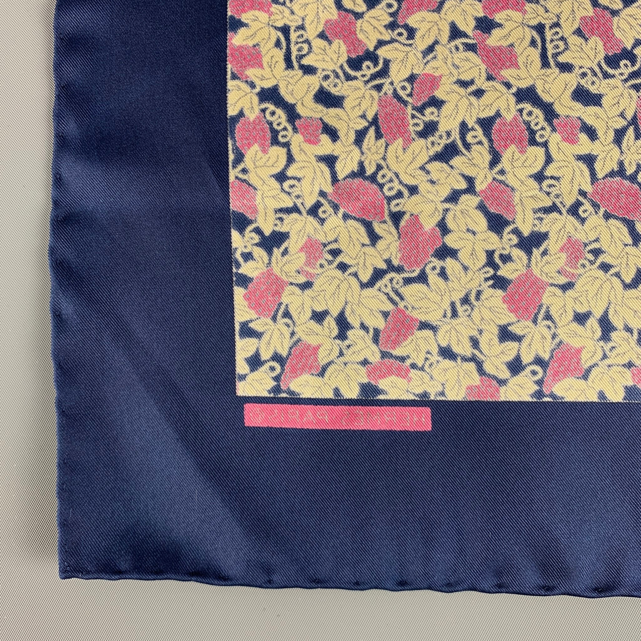 HERMES Navy Purple Grapes Silk Twill Pocket Square - Image 12