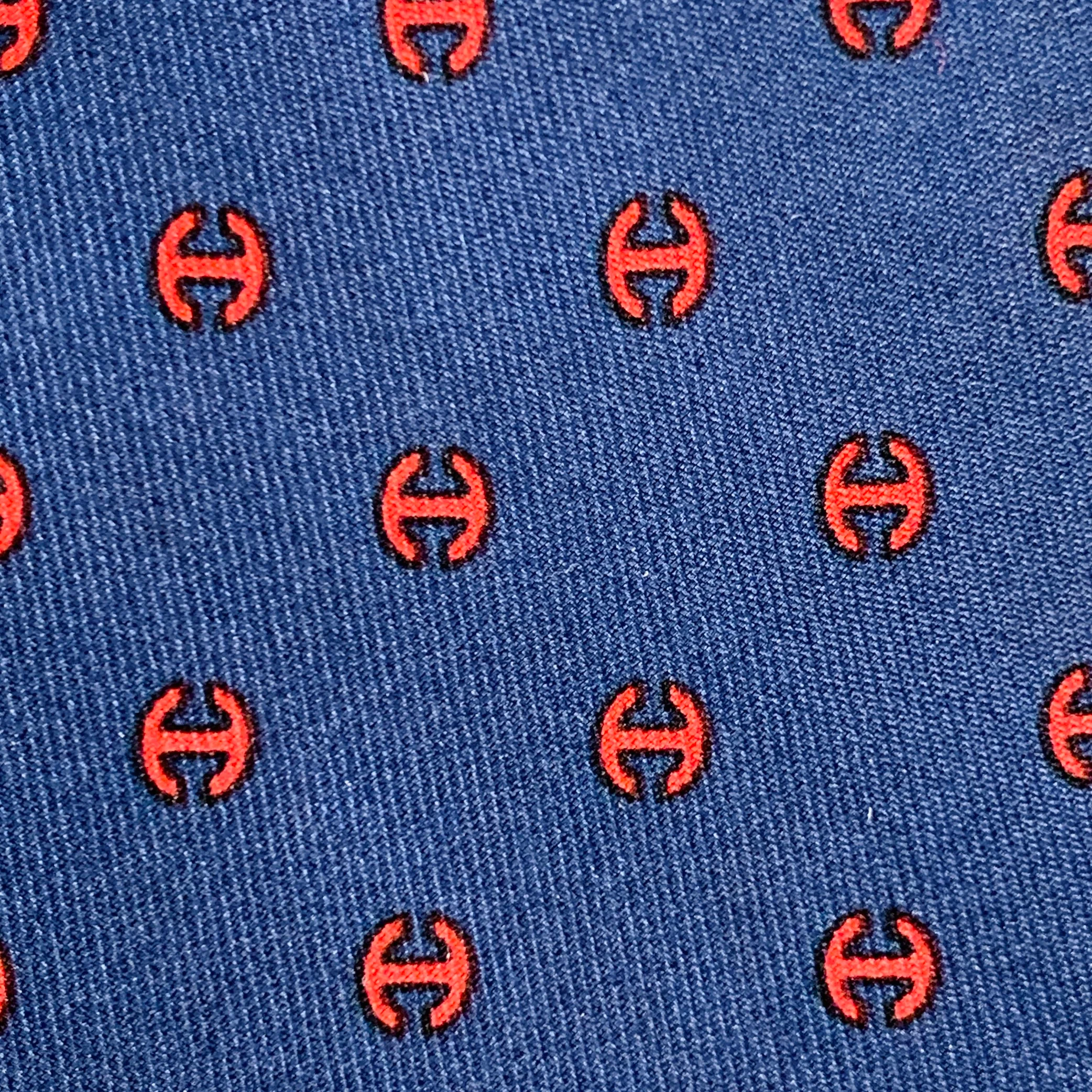 HERMES Navy Red Monogram Silk Tie - Image 2