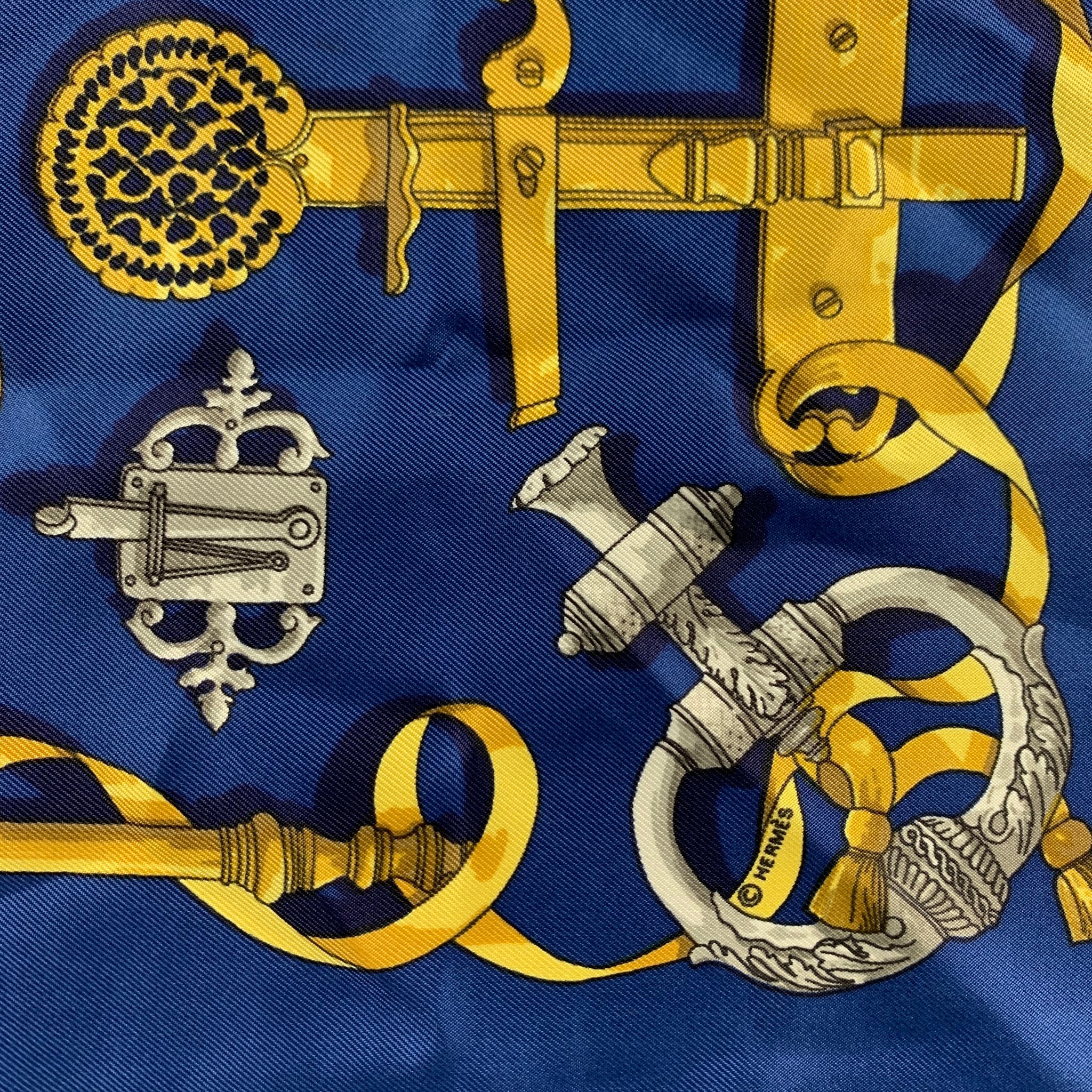 HERMES Navy Yellow Baroque Silk Pocket Square - Image 10