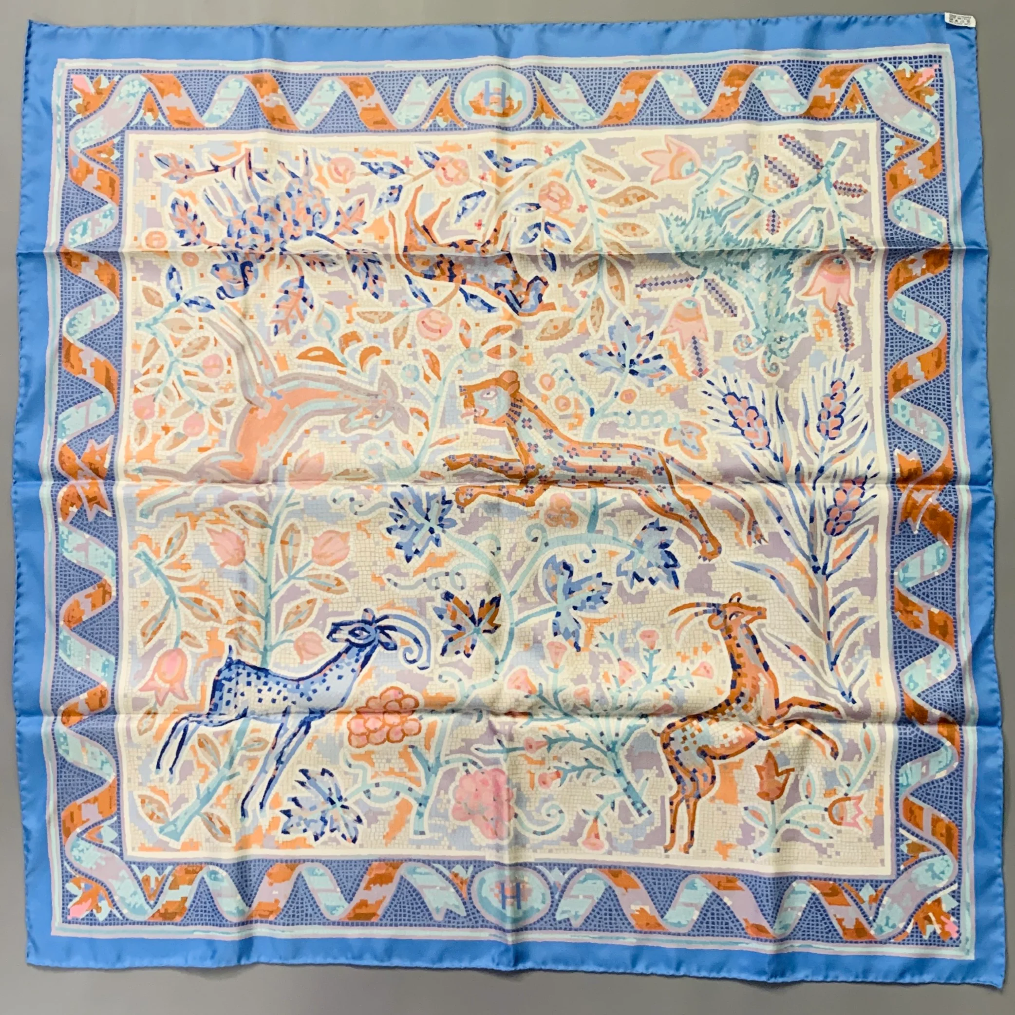 HERMES Pavement Blue Multi Color Mosaic Print Square Silk Scarf Shawl - Image 5