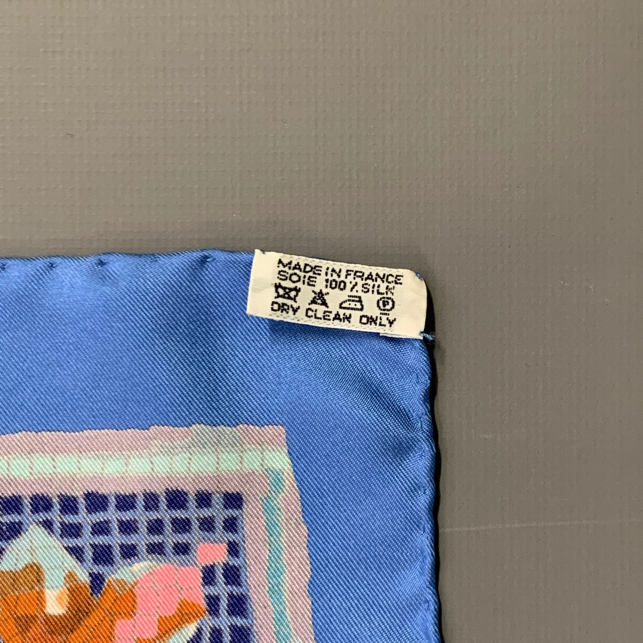 HERMES Pavement Blue Multi Color Mosaic Print Square Silk Scarf Shawl - Image 6