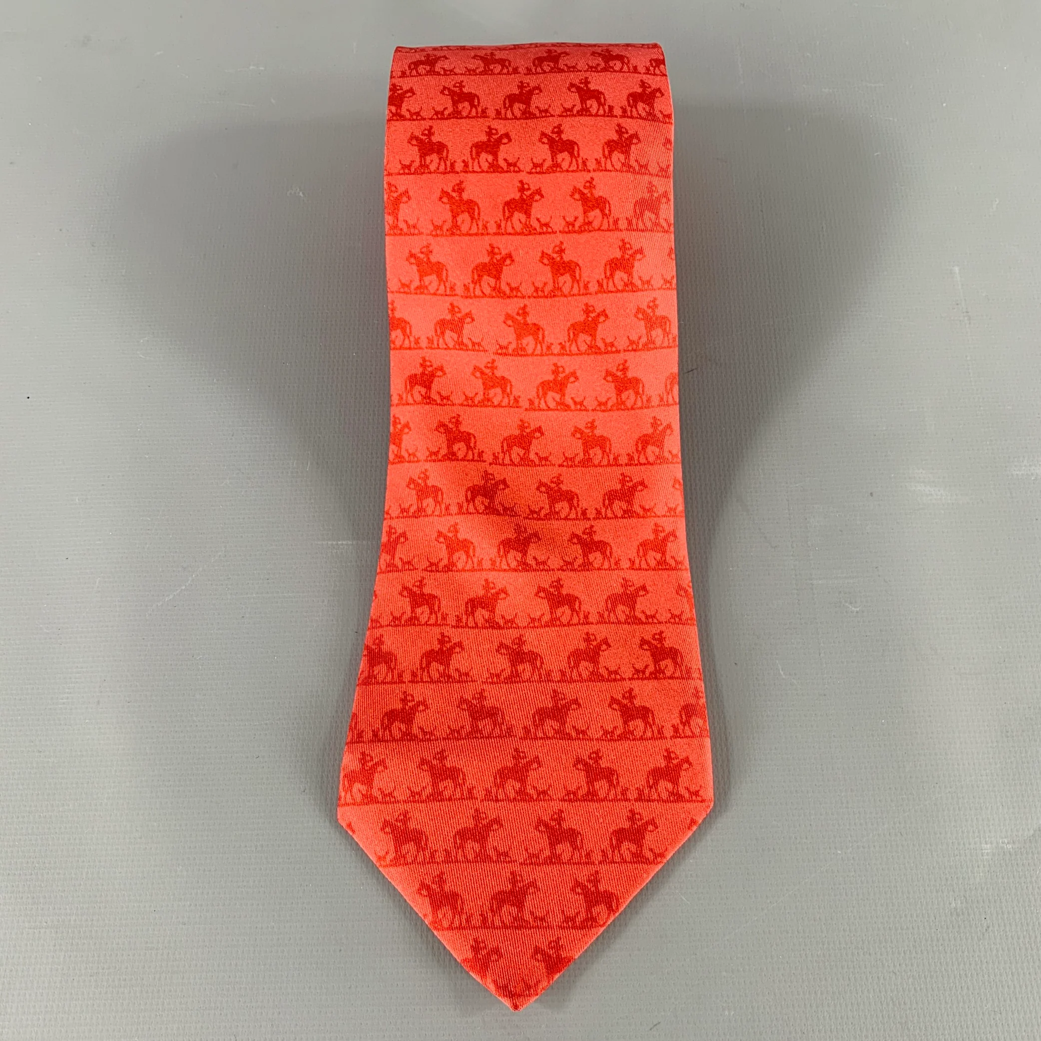 HERMES Red Equestrian Silk Tie - Image 2