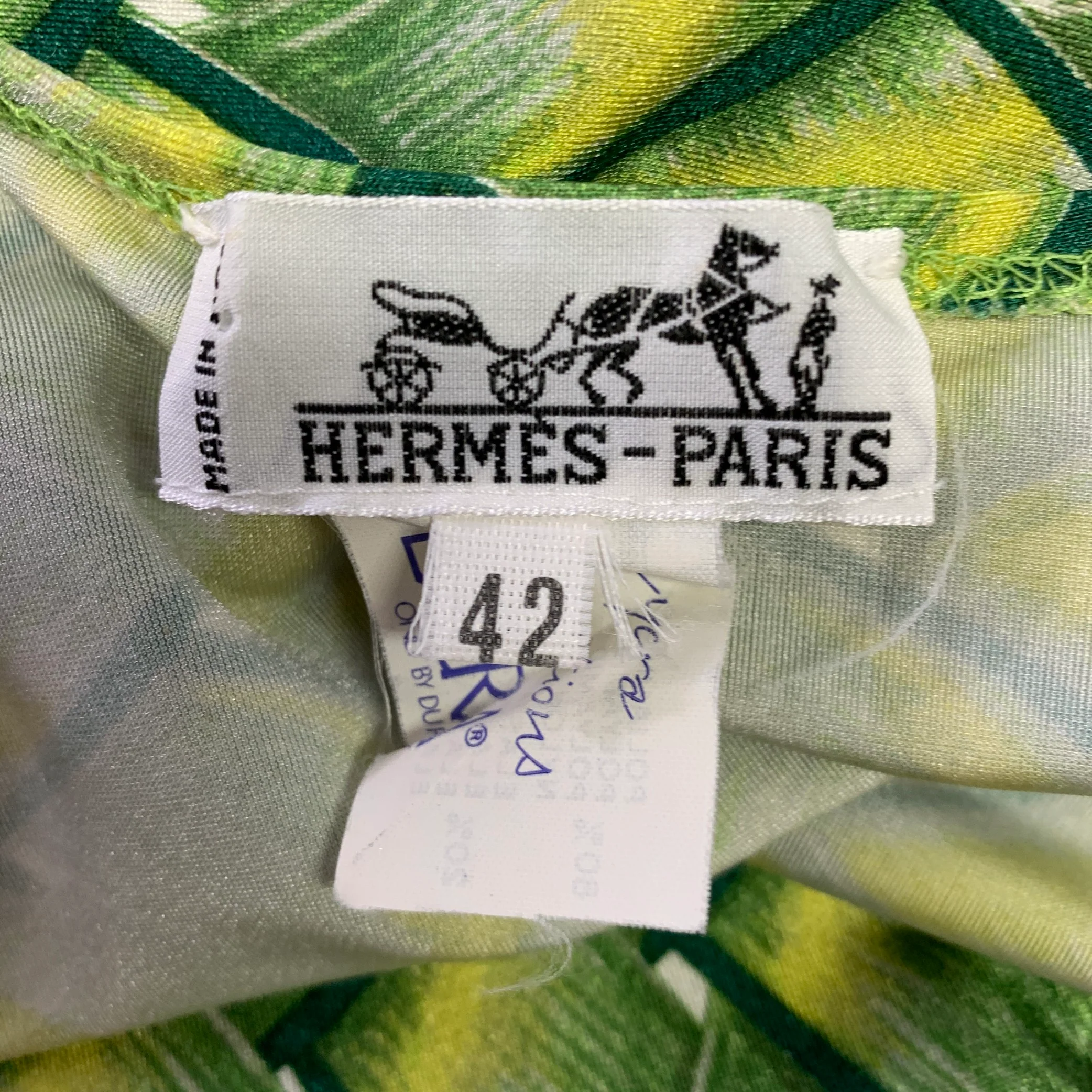 HERMES Size 10 Green Yellow Nylon Blend Woven Halter Swimsuit - Image 4