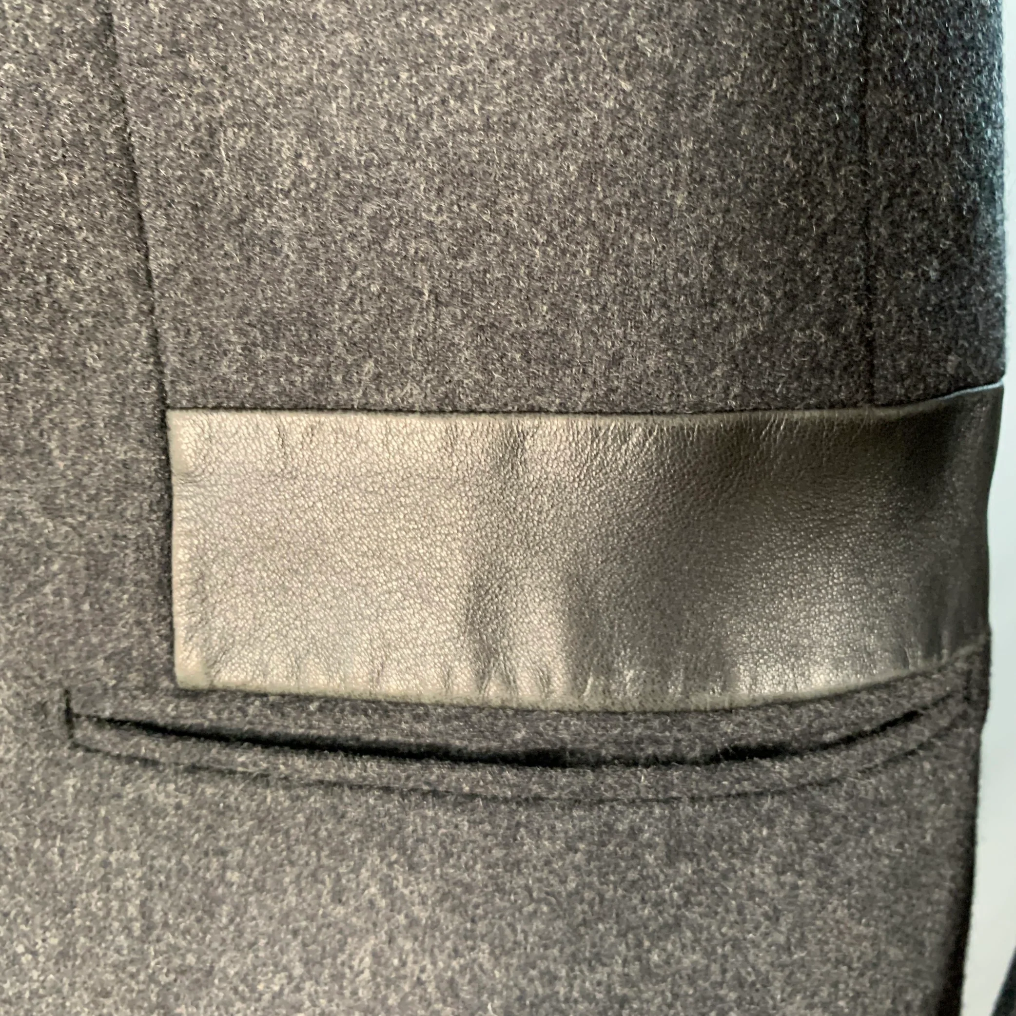 HERMES Size 42 Grey Heather Wool Lamb Leather Notch Lapel Sport Coat - Image 6