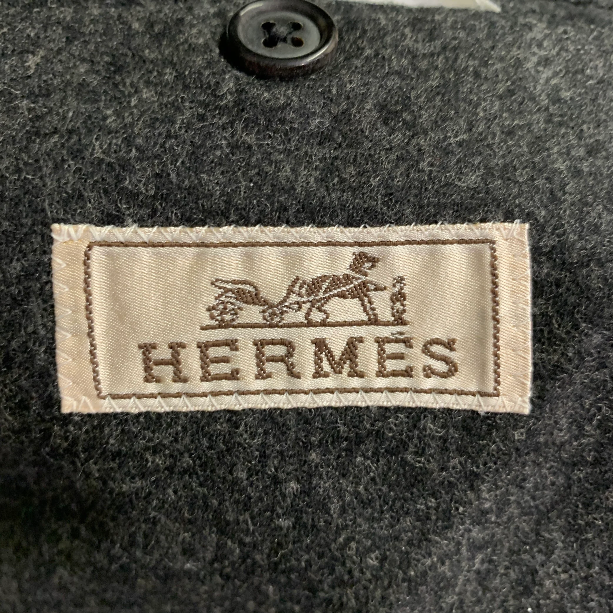 HERMES Size 42 Grey Heather Wool Lamb Leather Notch Lapel Sport Coat - Image 7