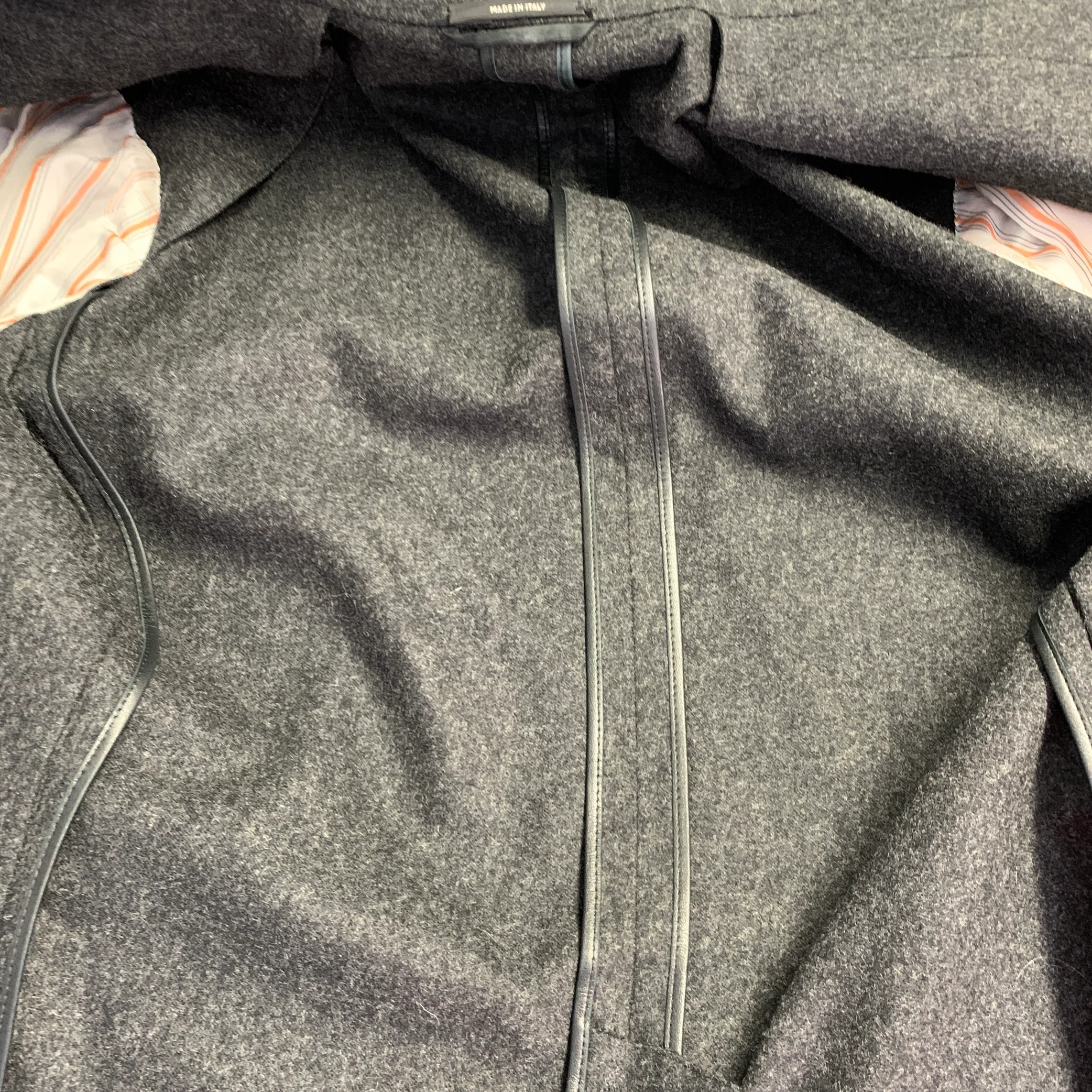 HERMES Size 42 Grey Heather Wool Lamb Leather Notch Lapel Sport Coat - Image 8