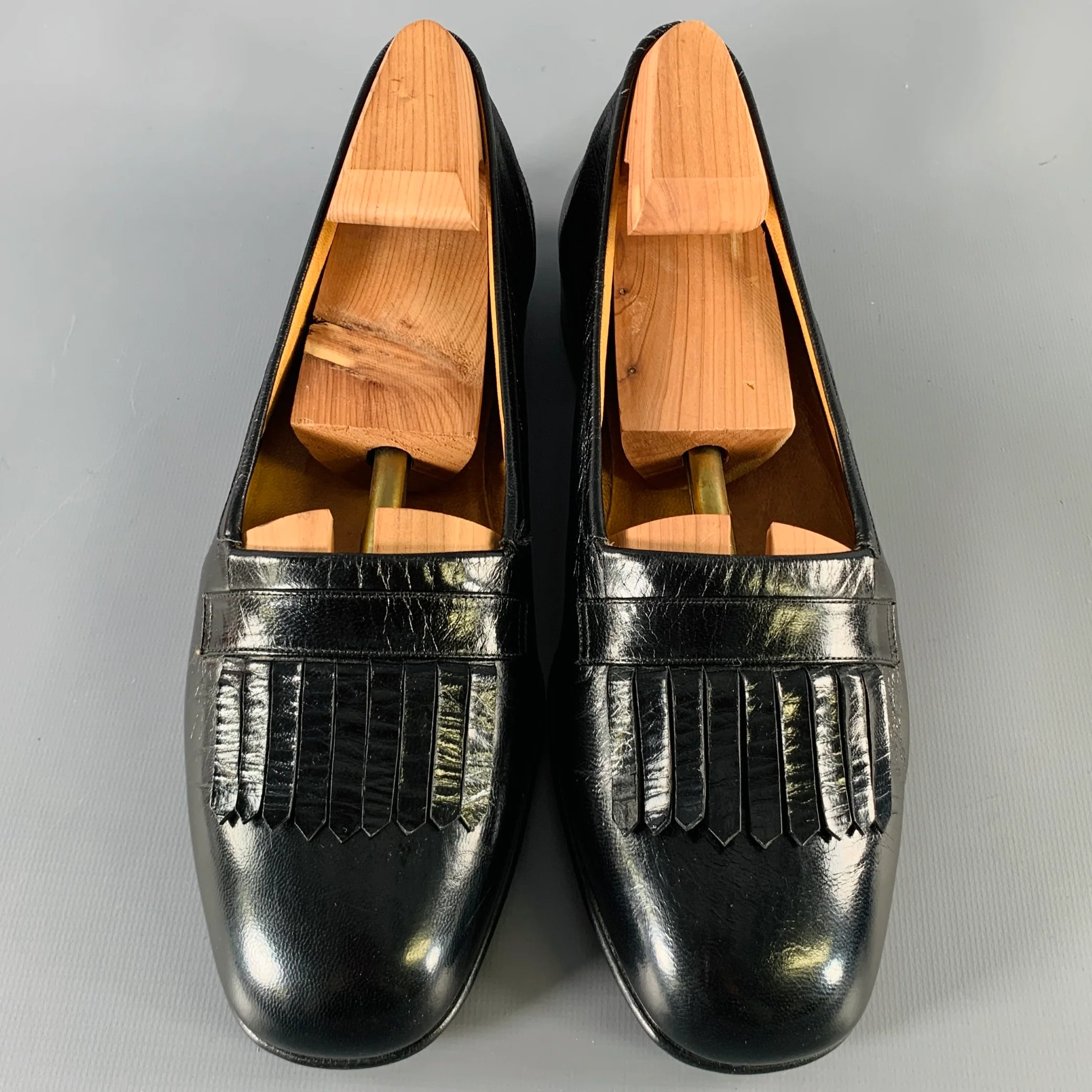 HERMES Size 7.5 D Black Leather Eyelash Loafers - Image 4