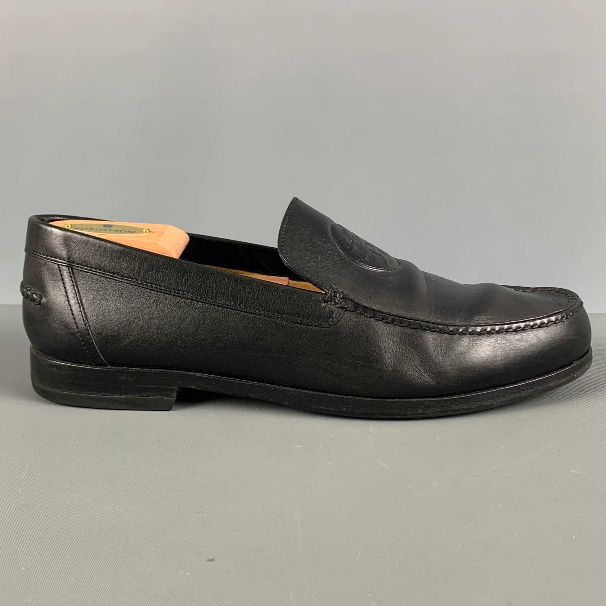 HERMES Size 9.5 H Crest Black Leather Slip On Loafers - Image 2