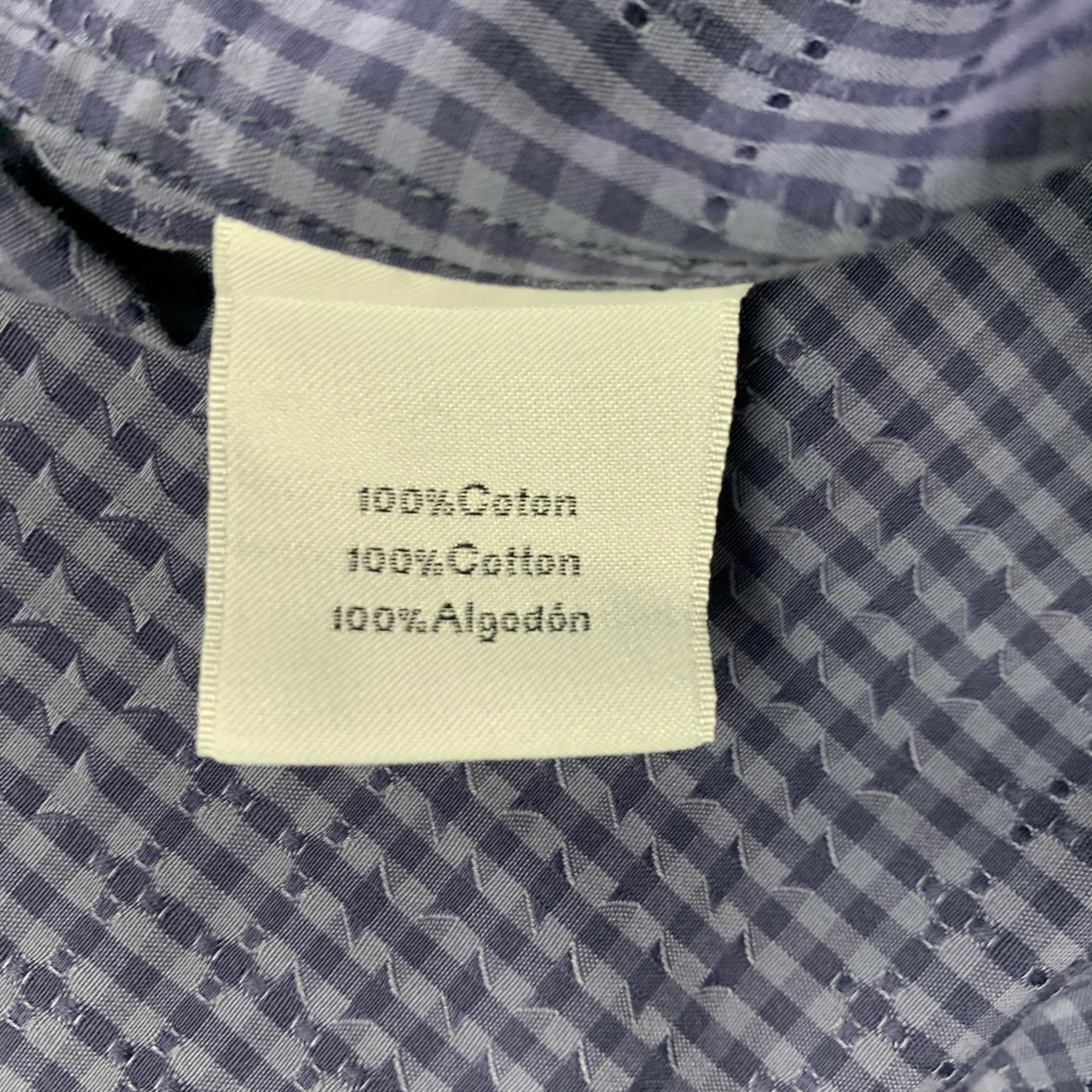 HERMES Size L Navy Blue Checkered Cotton Button Up Long Sleeve Shirt - Image 6