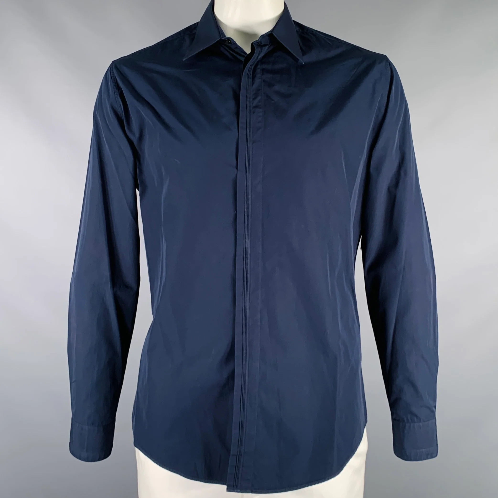 HERMES Size L Navy Cotton Button Up Long Sleeve Shirt