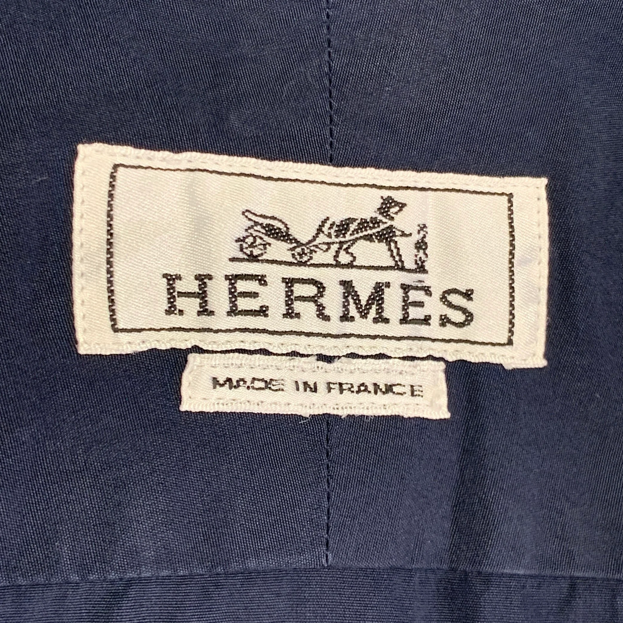 HERMES Size L Navy Cotton Button Up Long Sleeve Shirt - Image 5