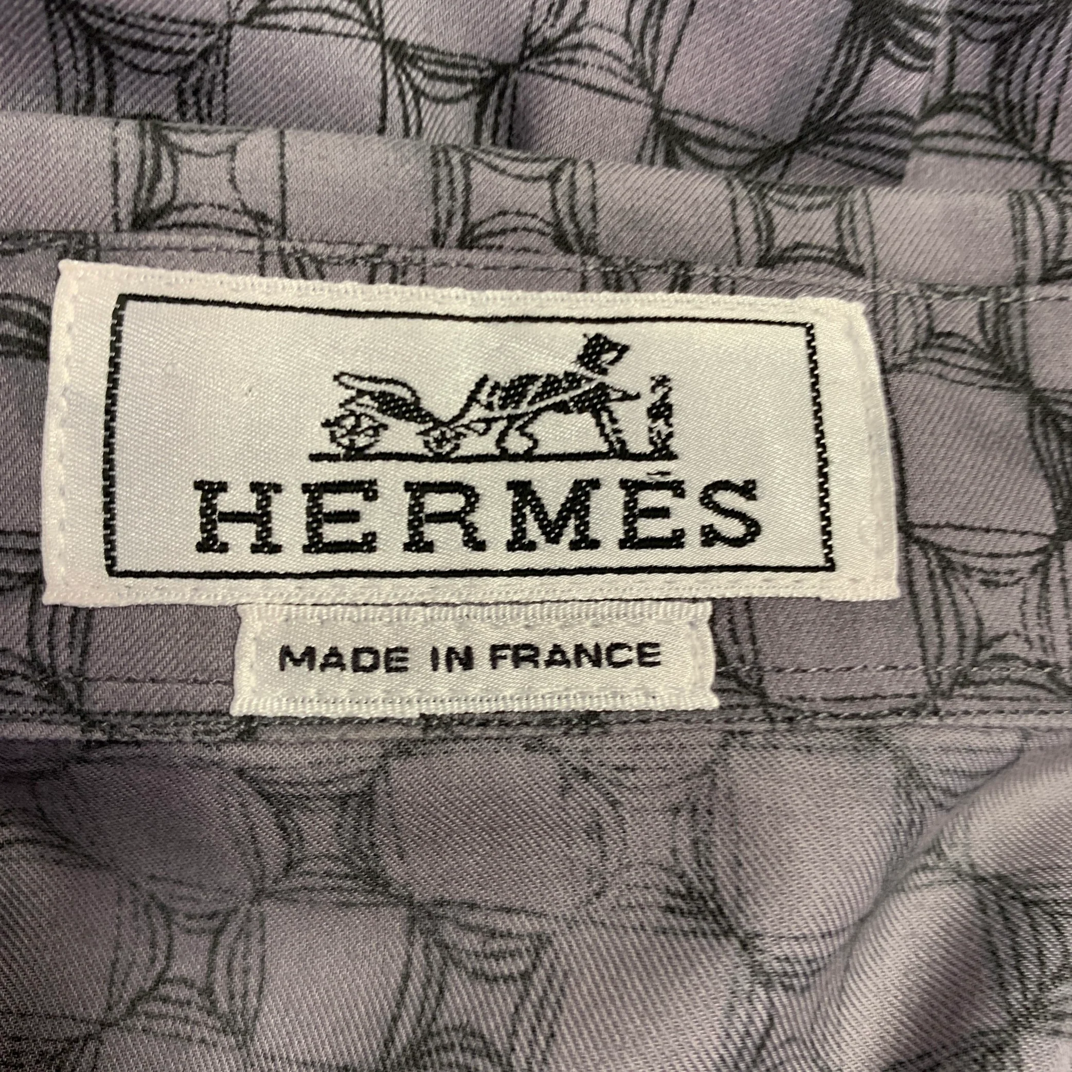 HERMES Size L Purple Black Geometric Cotton Button Up Long Sleeve Shirt - Image 6