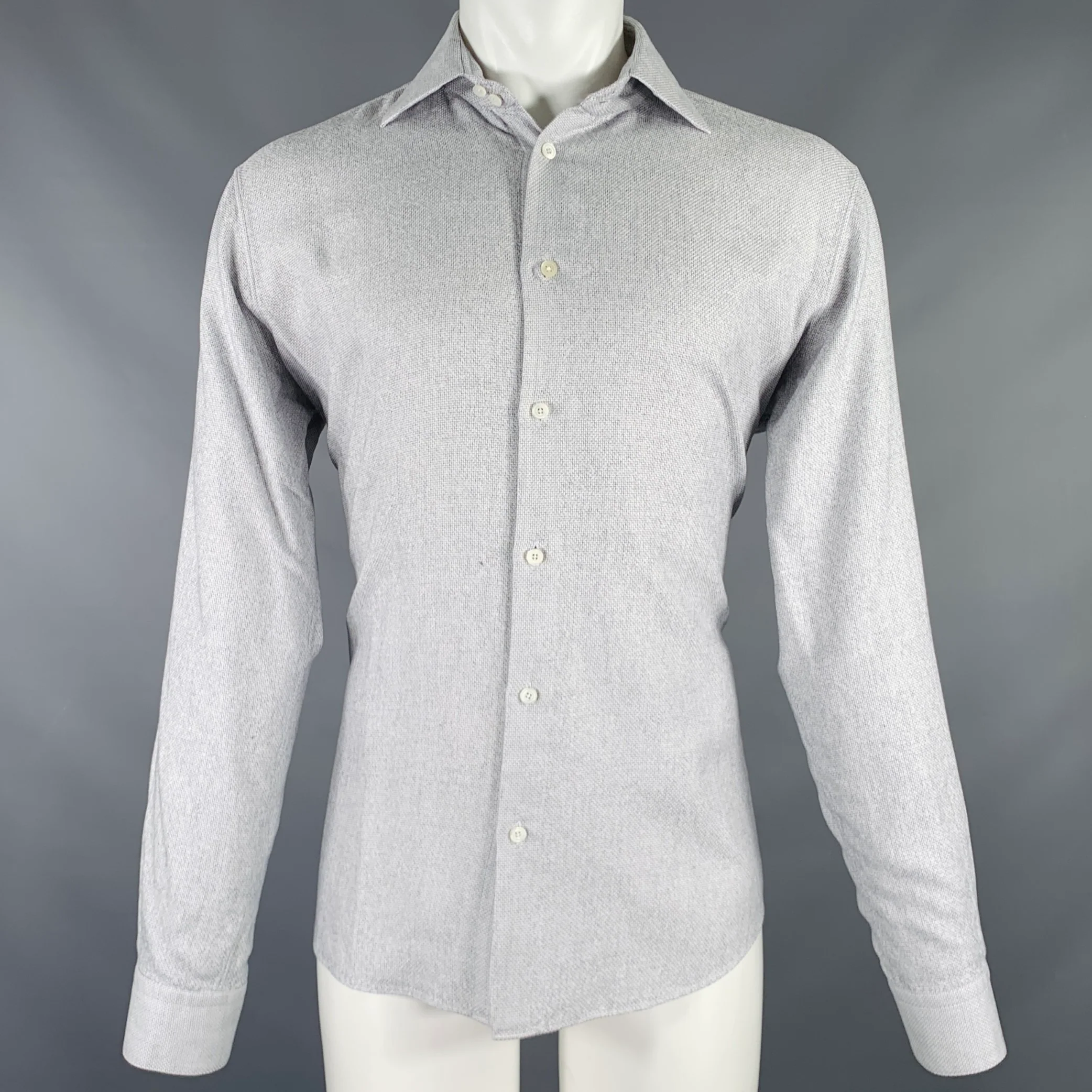 HERMES Size M Grey Woven Cotton Button Up Long Sleeve Shirt