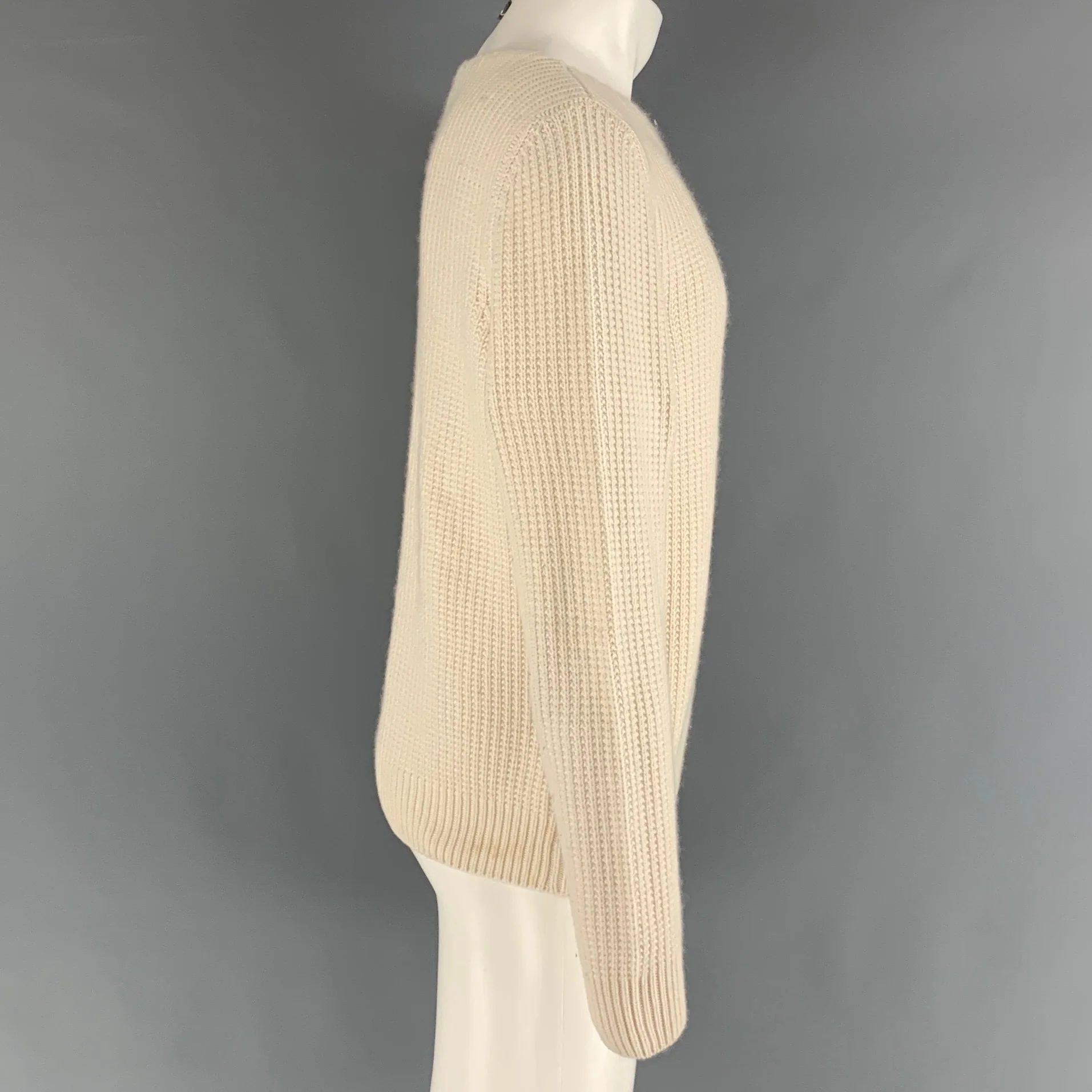 HERMES Size S Cream Knitted Cashmere Cotton Boat Neck Sweater - Image 2