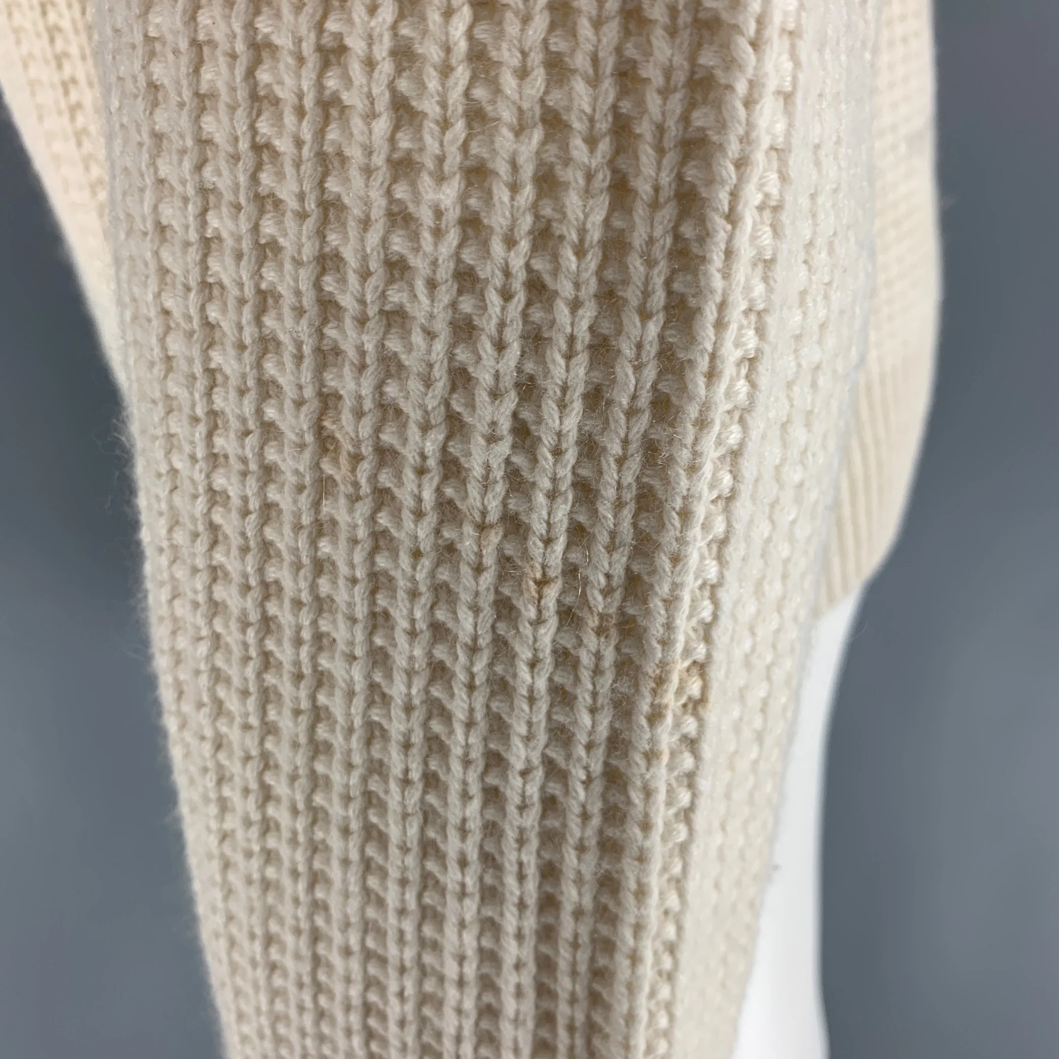 HERMES Size S Cream Knitted Cashmere Cotton Boat Neck Sweater - Image 5