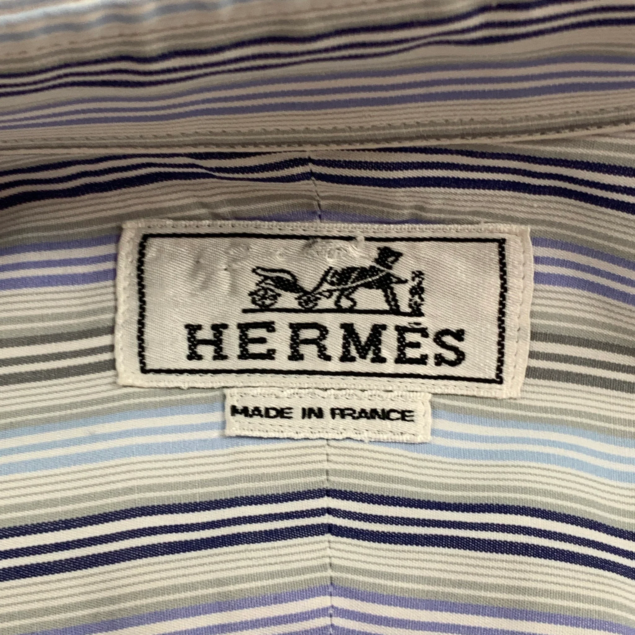 HERMES Size S Grey Blue Stripe Button Up Long Sleeve Shirt - Image 10
