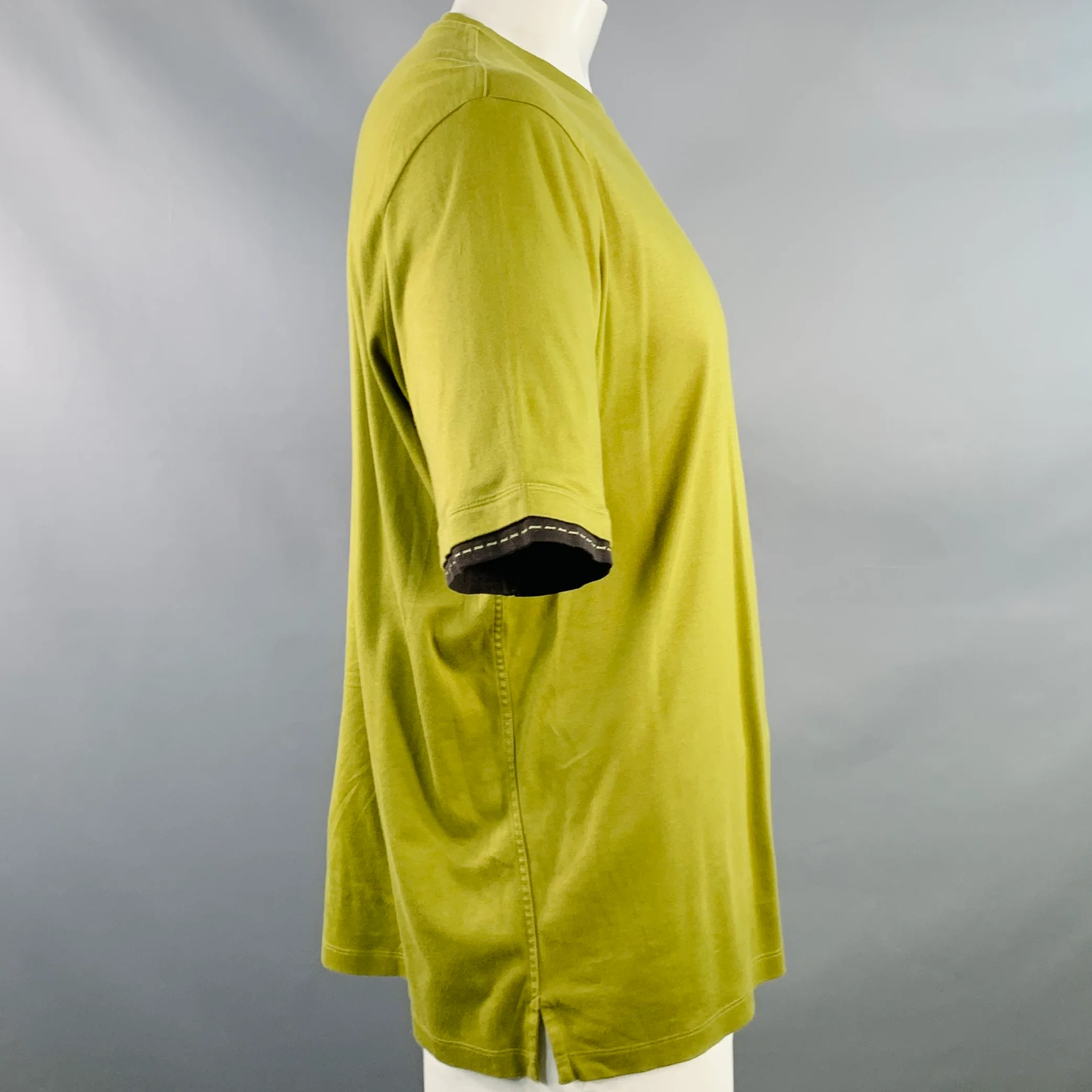 HERMES Size XXL Green Moss Contrast Trim Cotton Crew Neck T-shirt - Image 3