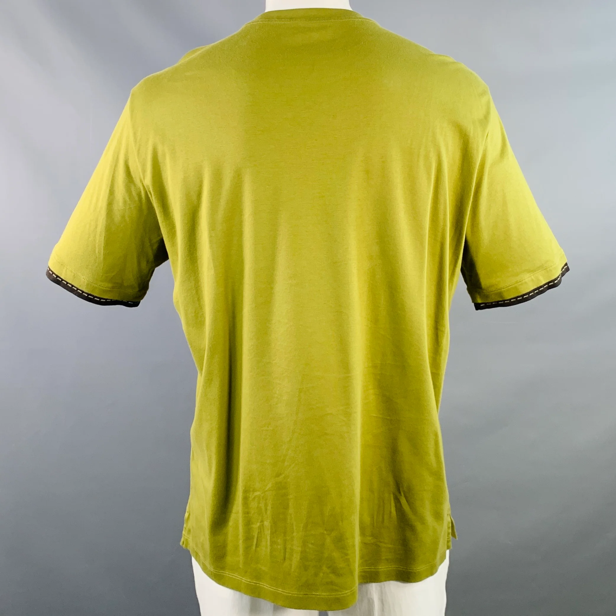 HERMES Size XXL Green Moss Contrast Trim Cotton Crew Neck T-shirt - Image 4