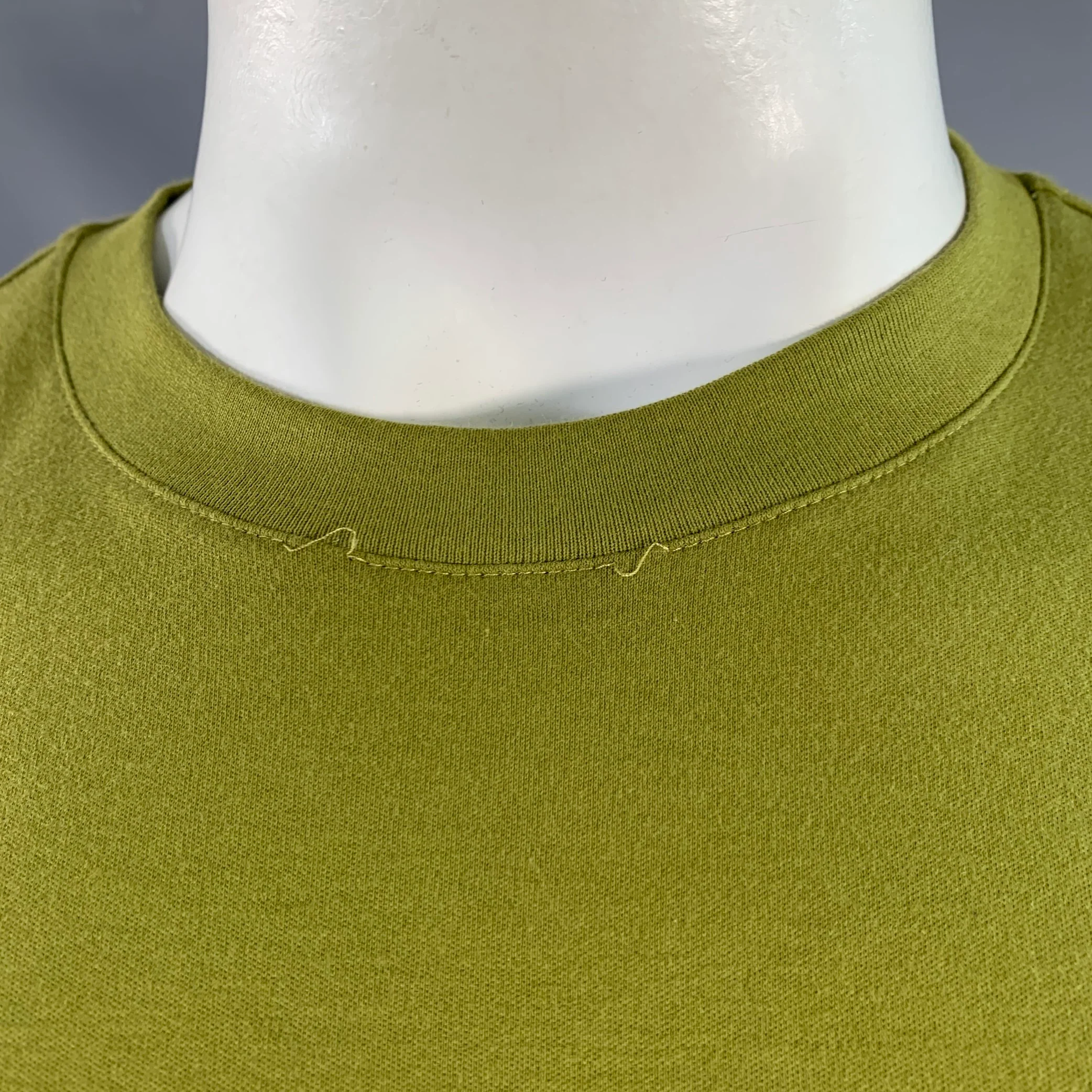 HERMES Size XXL Green Moss Contrast Trim Cotton Crew Neck T-shirt - Image 5