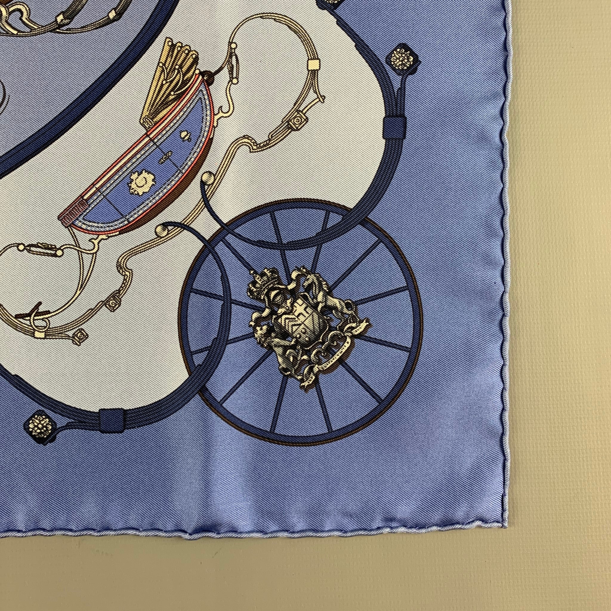 HERMES Springs Blue Light Blue Equestrian Silk Twill Pocket Square - Image 5