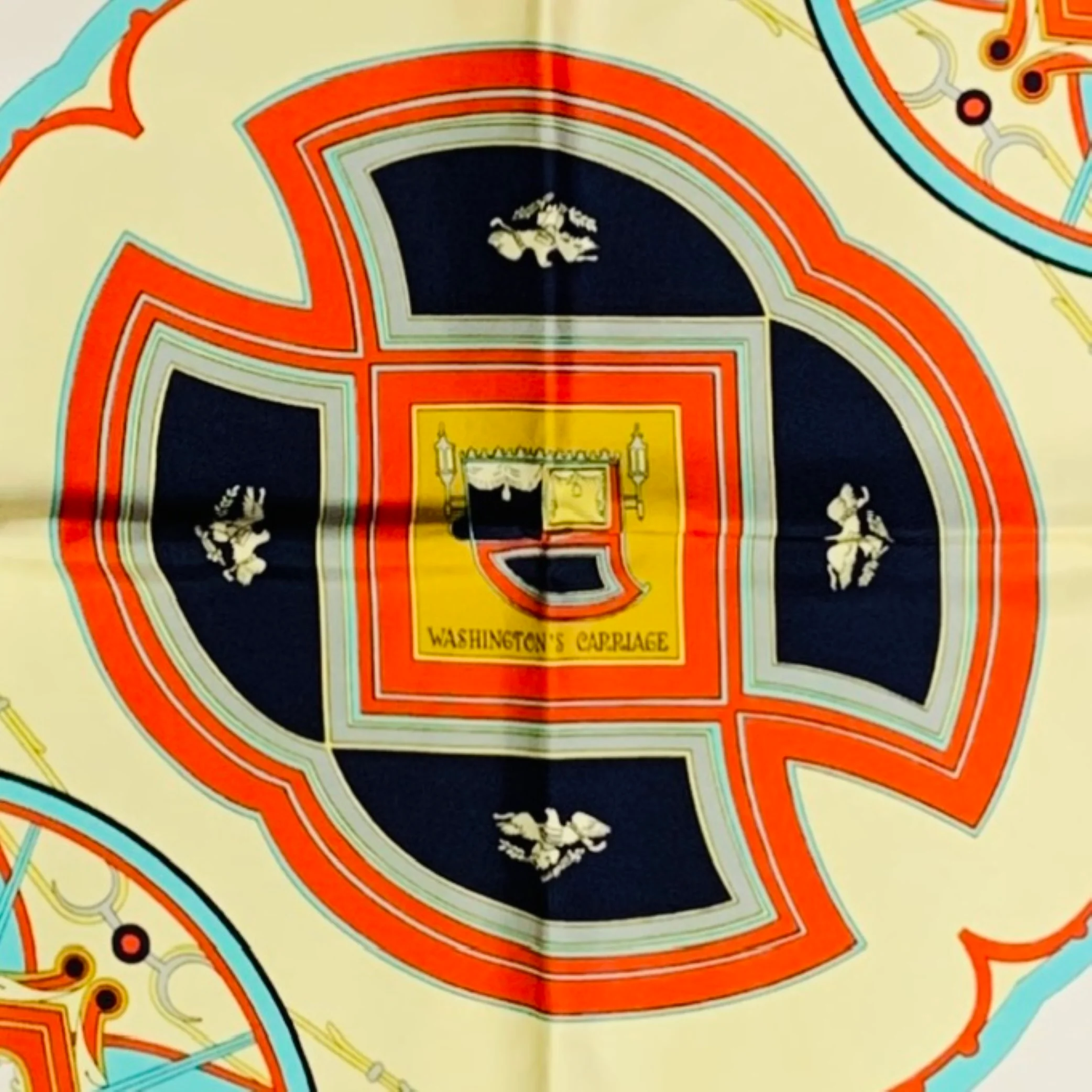 HERMES Washington's Carriage Red Multi Color Print Silk Scarf - Image 3