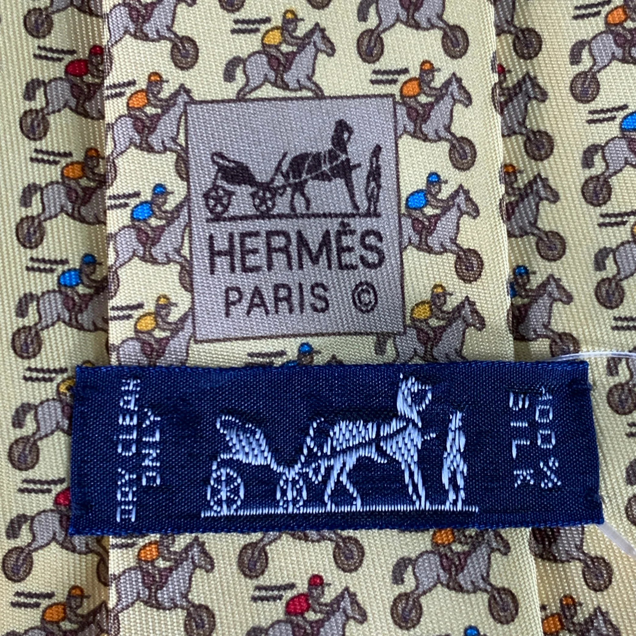 HERMES Yellow Multi Color Equestrian Silk Tie - Image 4