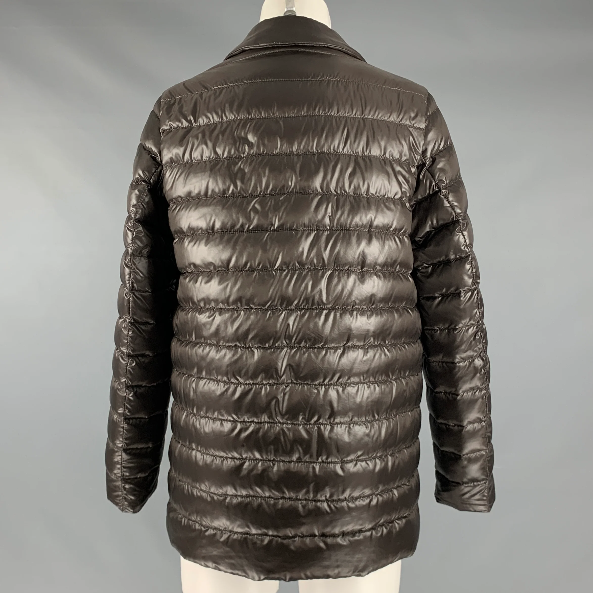 HERNO Size 4 Brown Nylon Padded Double Breasted Jacket - Image 3