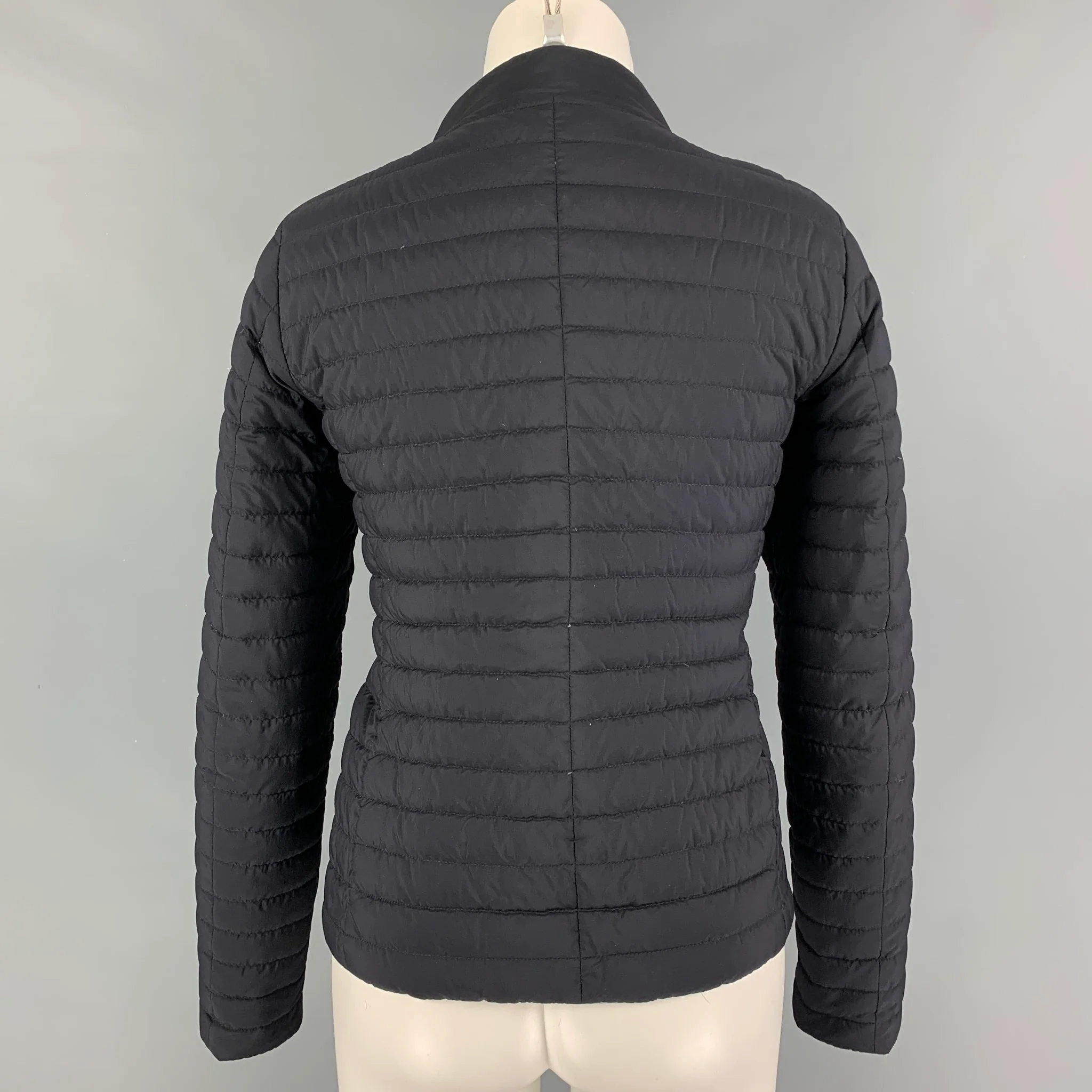HERNO Size 6 Navy Silver Polyamide Blend Quilted Reversible Jacket - Image 4