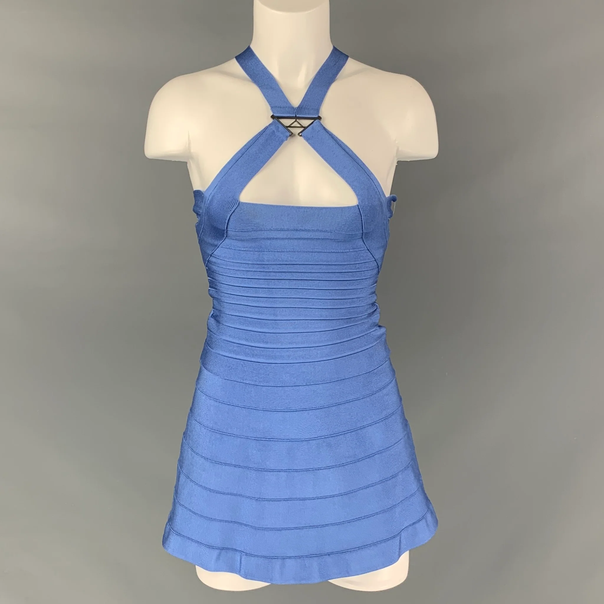 HERVE LEGER Size XXS Blue Rayon Blend A-Line Cocktail Dress