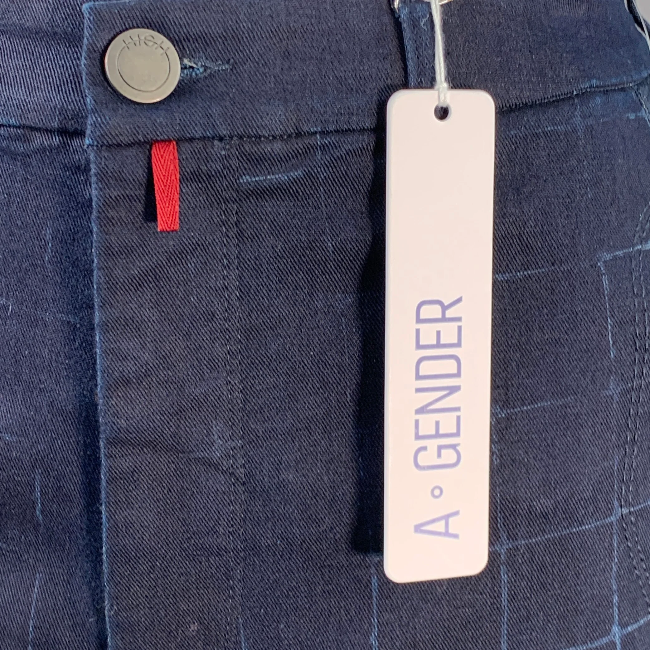 HIGH Size 10 Navy Cotton Blend Windowpane Zip Fly Casual Pants - Image 2