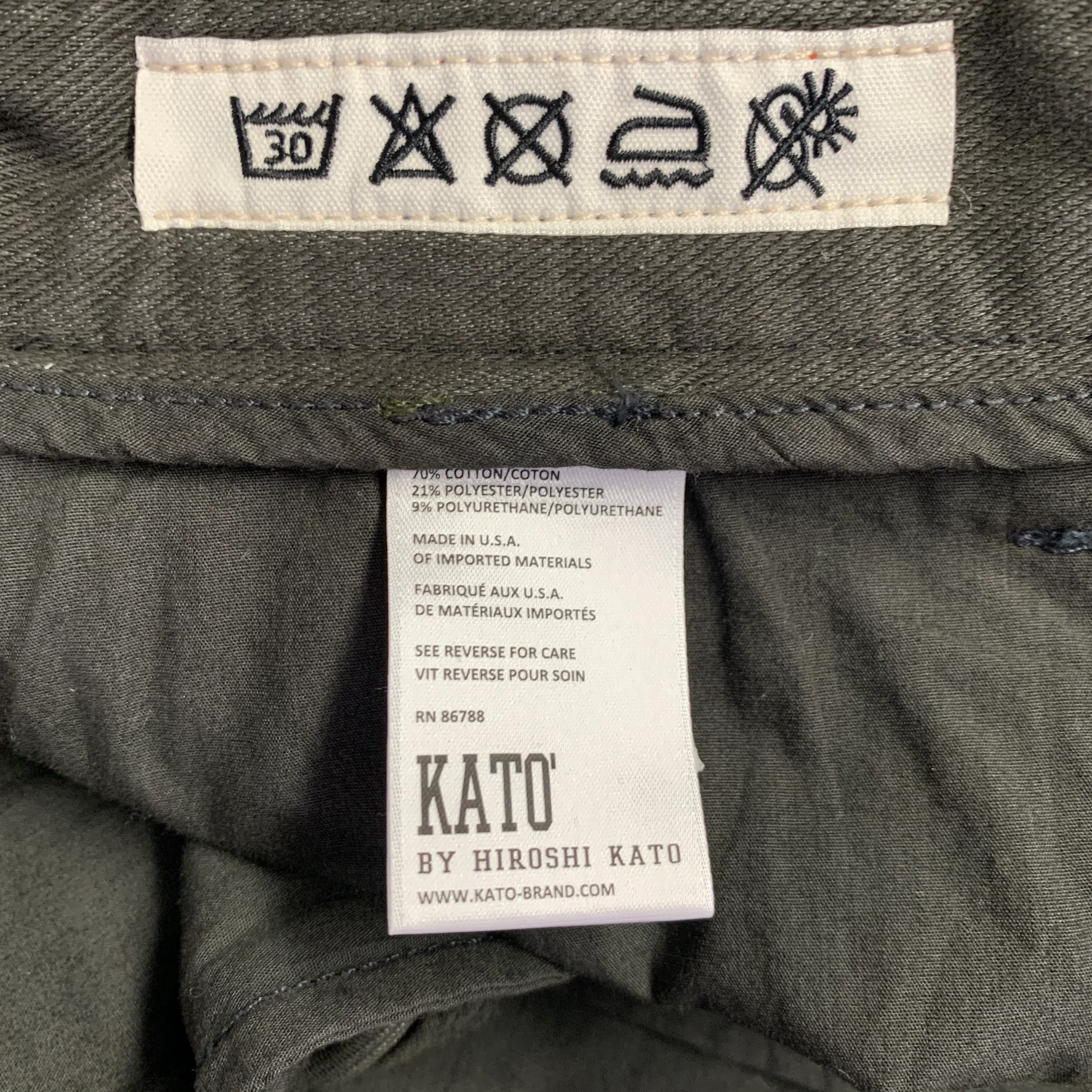 HIROSHI KATO Size 29 The Axe Grey Charcoal Twill Cotton Blend Flat Front Casual Pants - Image 6