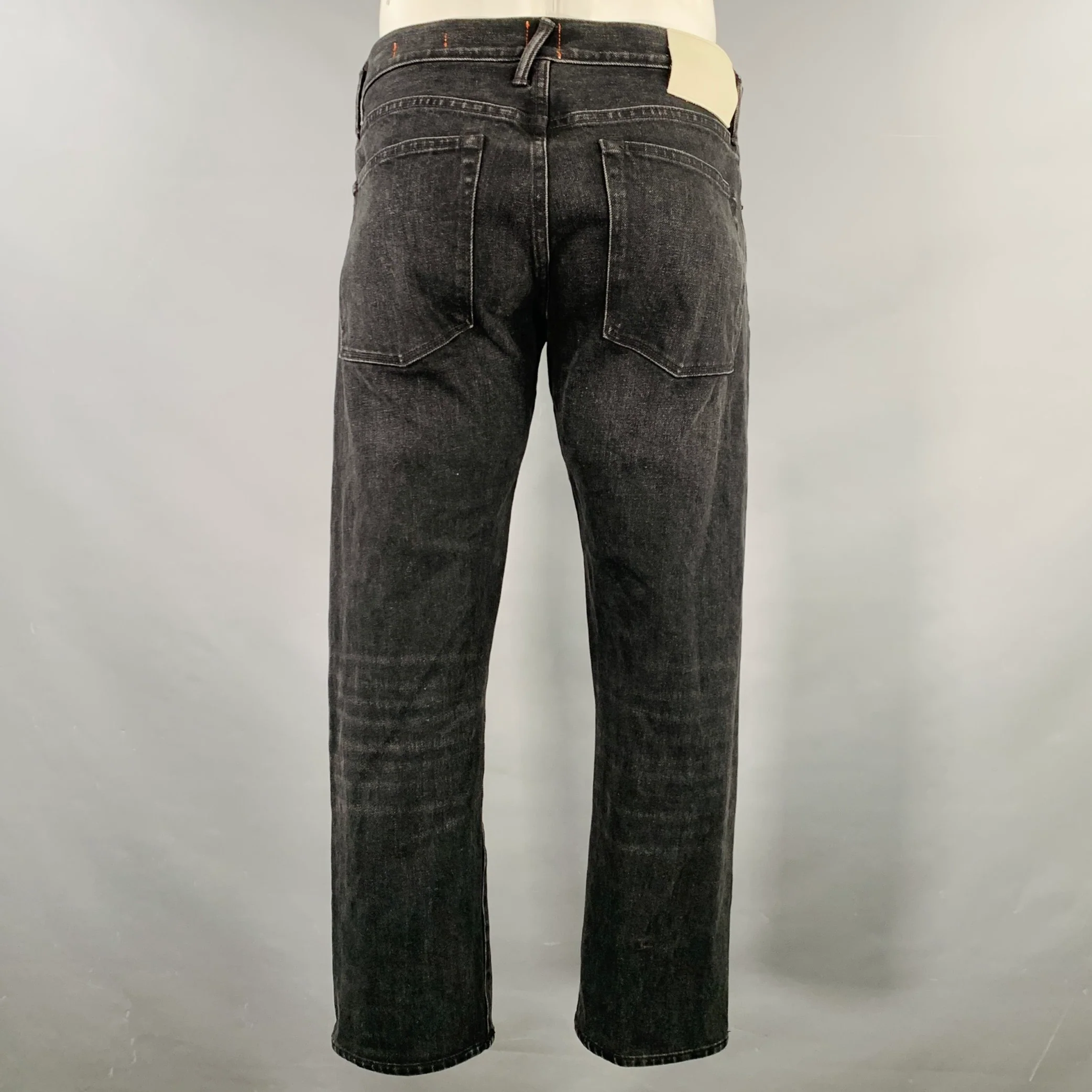 HIROSHI KATO Size 34 The Pen Black Wash Cotton Blend Straight Five Pockets Jeans - Image 2