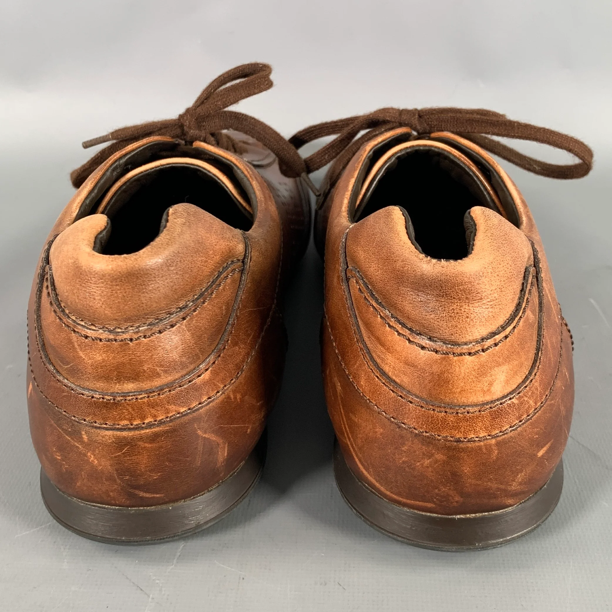 HOGAN Size 11 Brown Distressed Leather Soccer Sneakers - Image 3