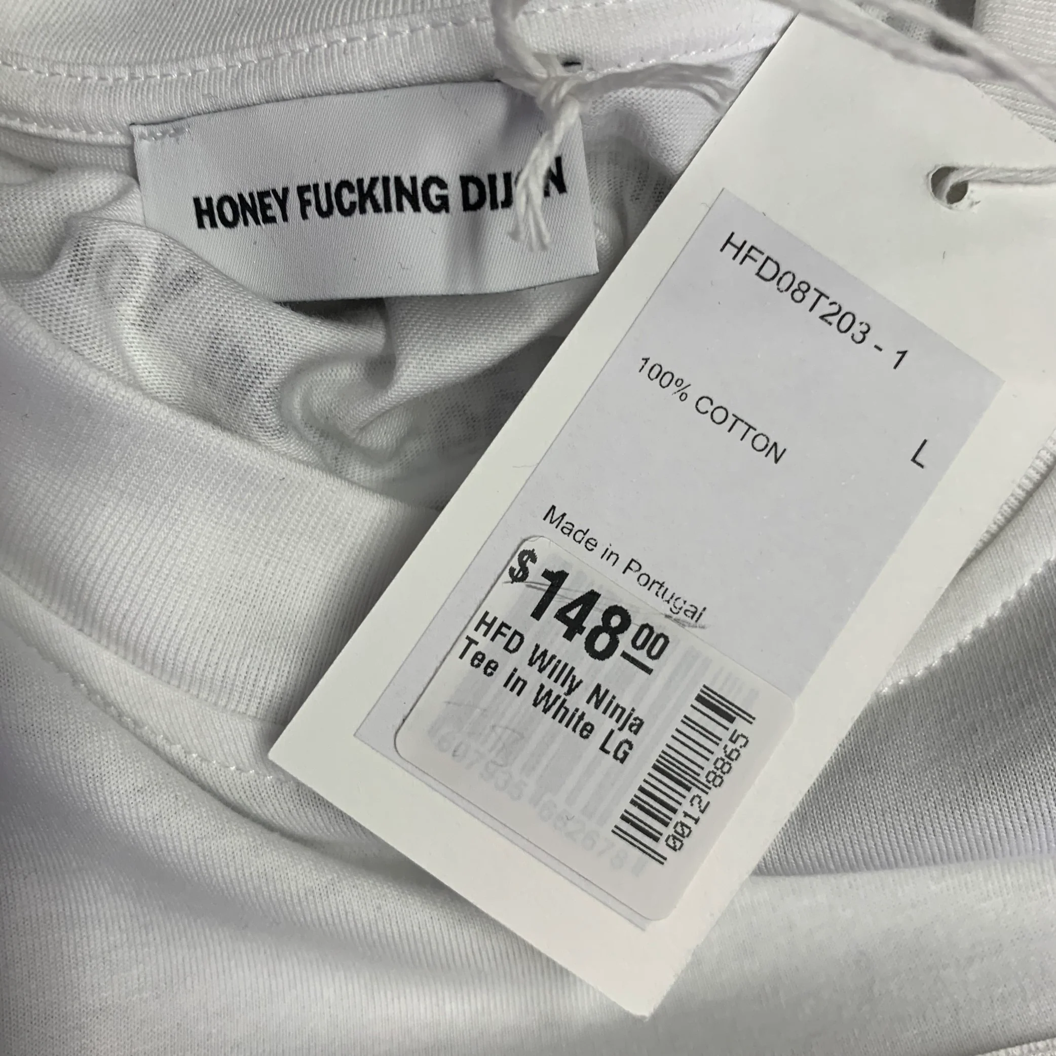 HONEY FUCKING DIJON Size L Willi Ninja White Black Graphic Cotton Crew Neck T-shirt - Image 6