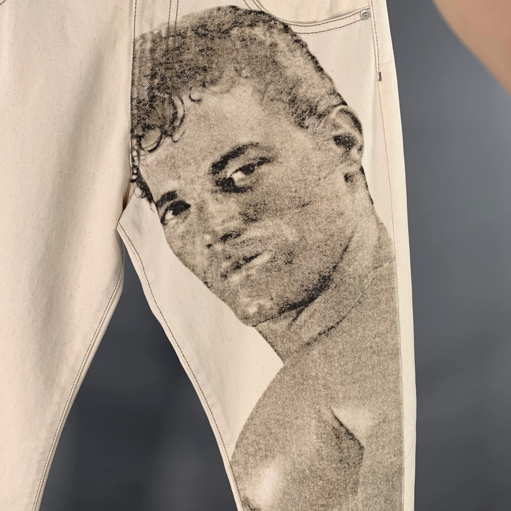 HONEY FUCKING DIJON x TOM of FINLAND Size M Beige Brown Face Print Cotton 5 Pocket Jeans - Image 2