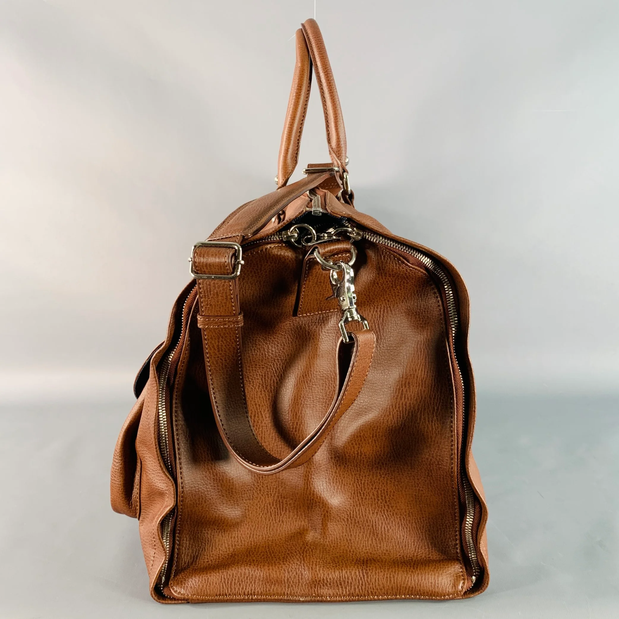 HOOK & ALBERT Brown Leather Convertible Weekender Garment Bag - Image 5