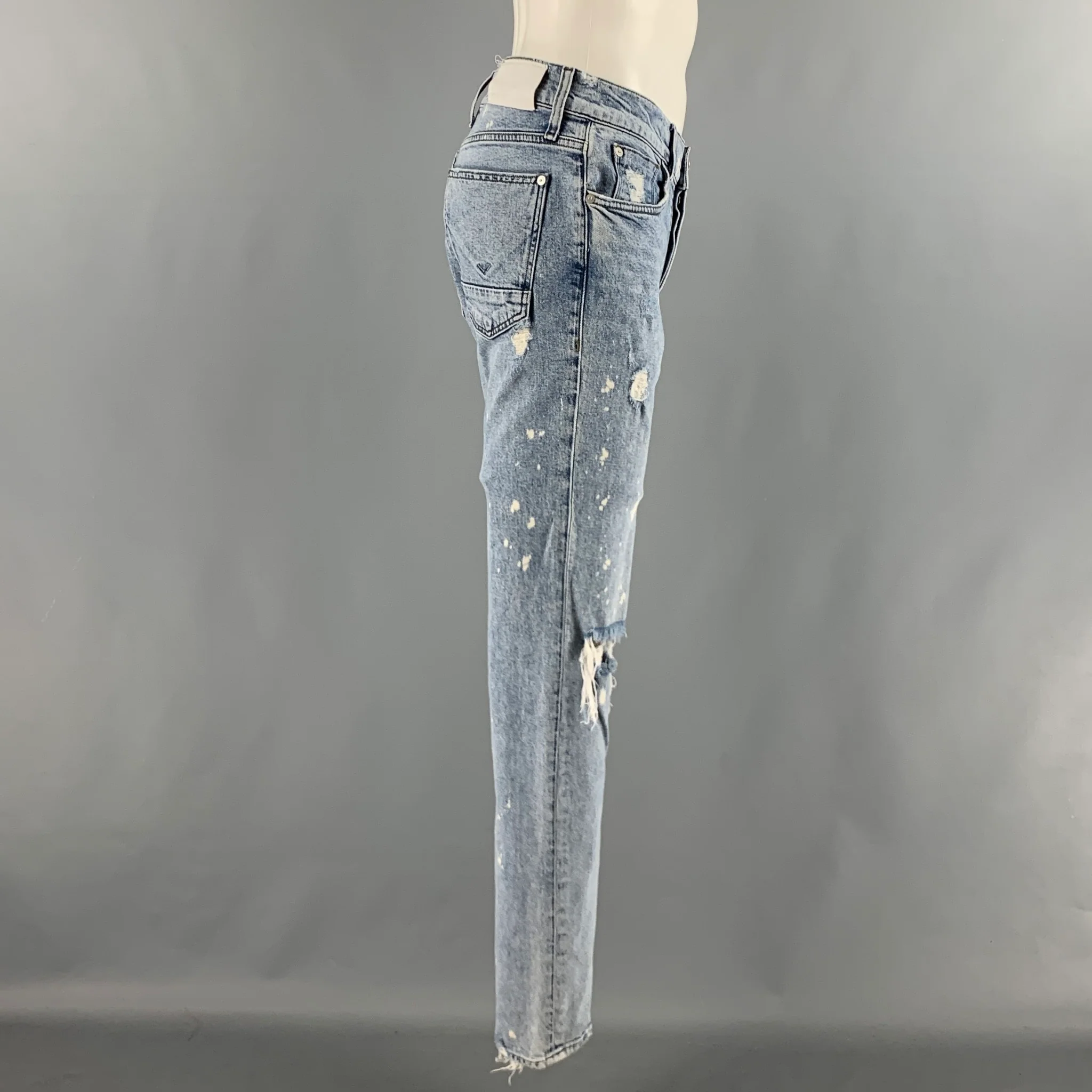 HUDSON Size 31 Blue White Distressed Cotton Elastane Slim Button Fly Jeans - Image 2