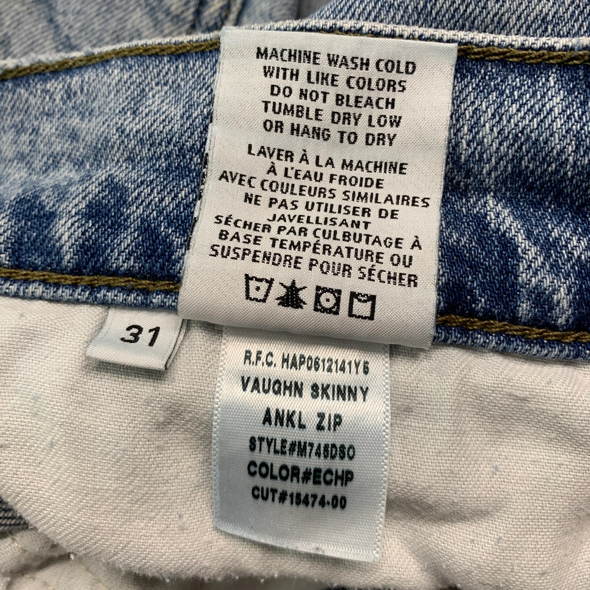 HUDSON Size 31 Blue White Distressed Cotton Elastane Slim Button Fly Jeans - Image 6