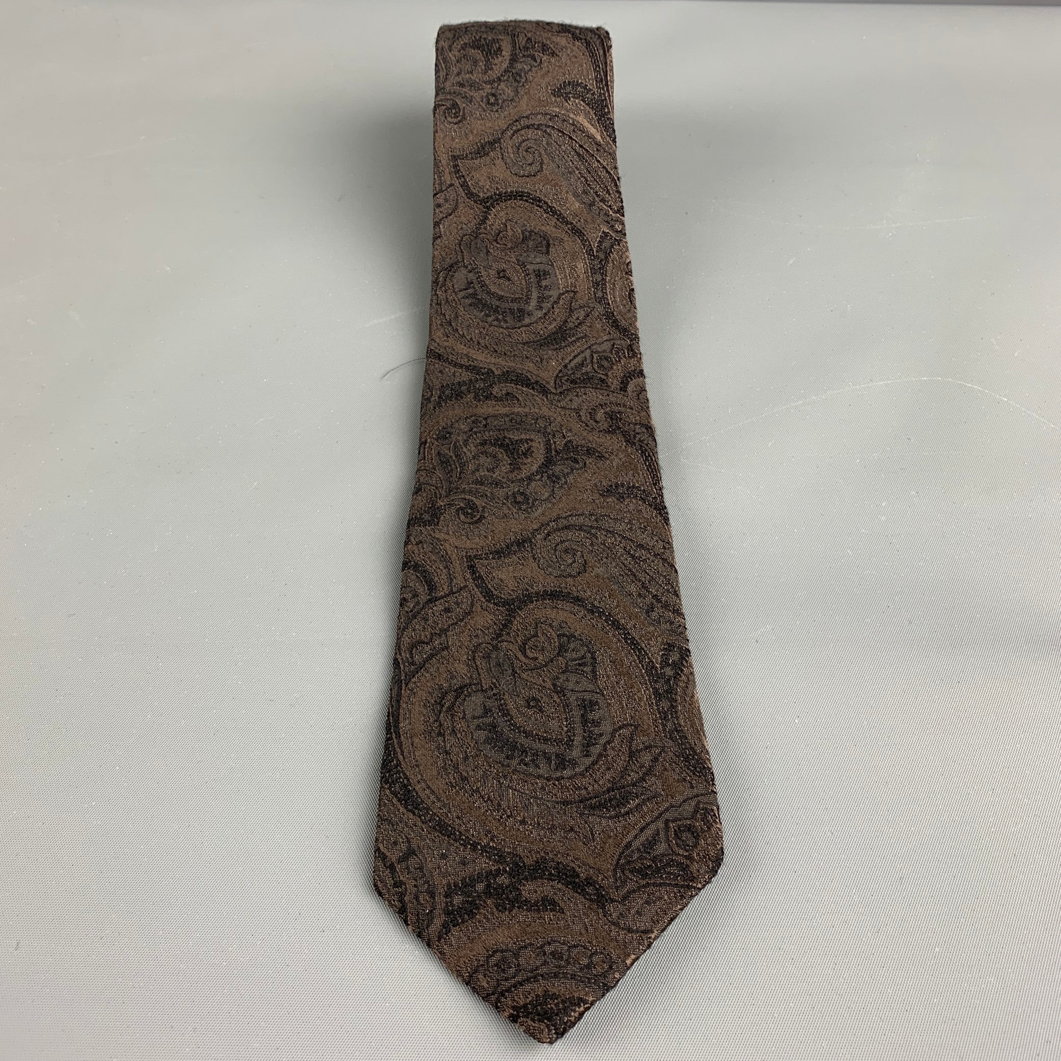 HUGO BOSS Brown Paisley Wool Silk Jacquard Tie - Image 3