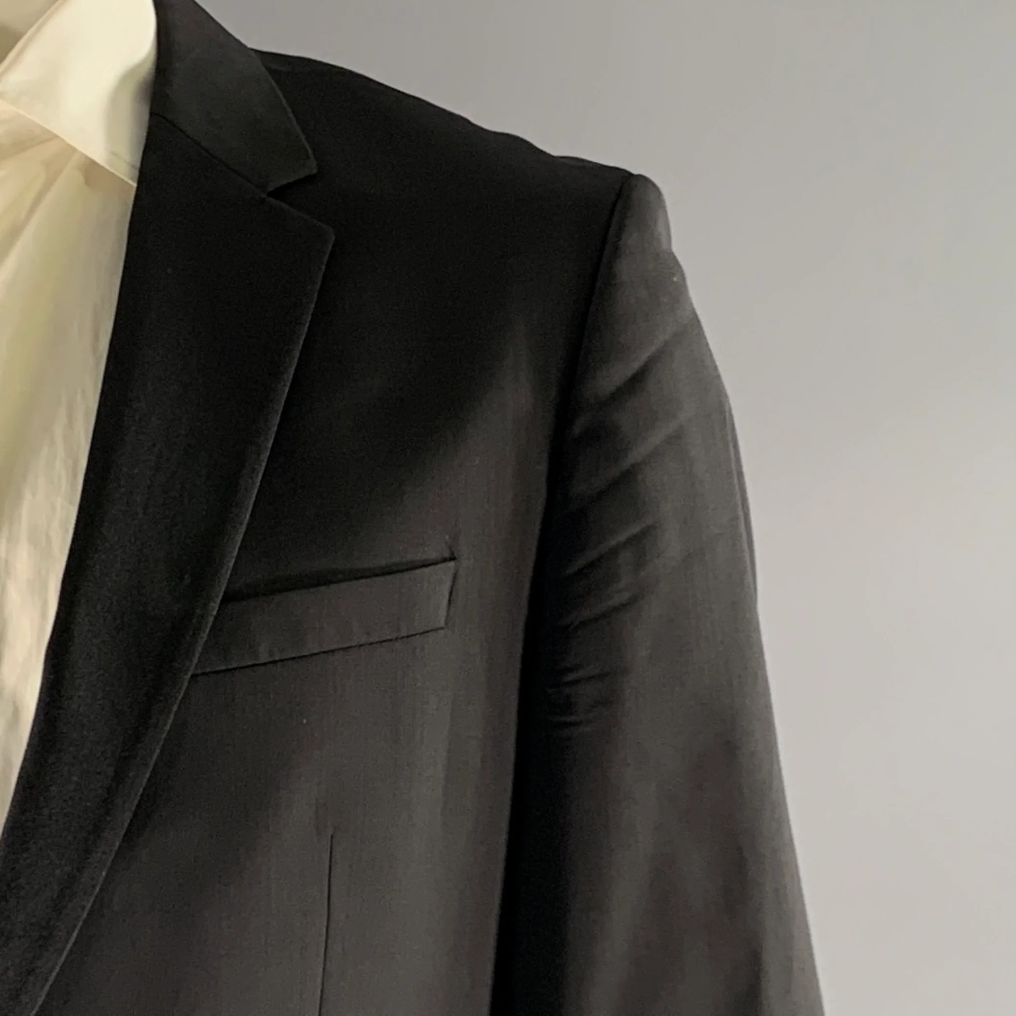 HUGO BOSS Chest Size 44 Black Solid Viscose Notch Lapel 38 34 Tuxedo - Image 3