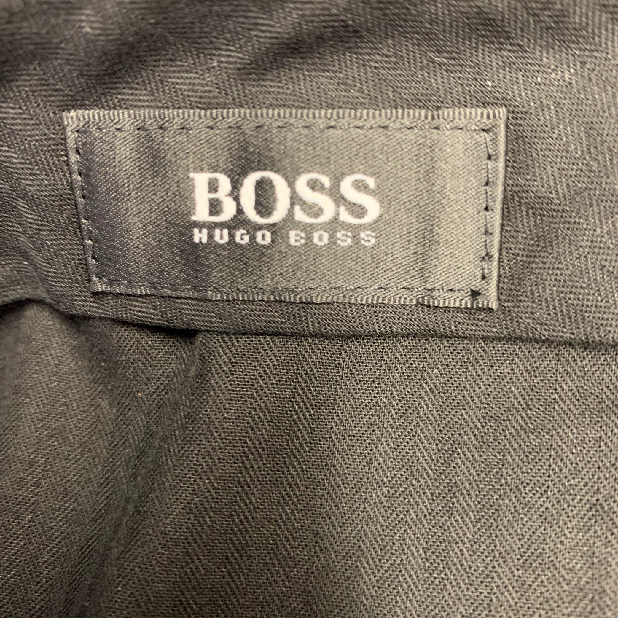 HUGO BOSS Size 30 Black Grey Pinstripe Cotton Velvet Dress Pants - Image 5