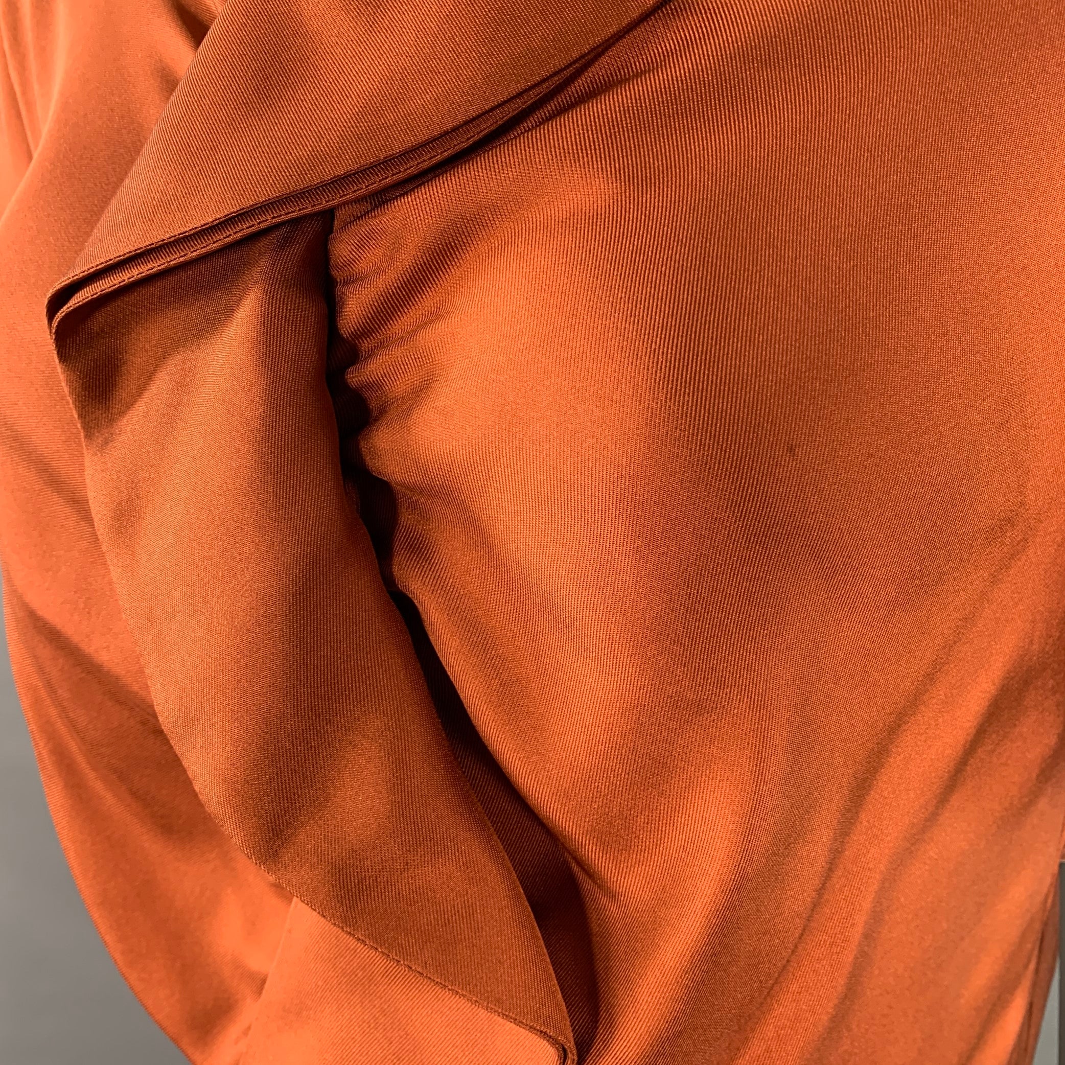 HUGO BOSS Size 4 Brown Copper Silk Ruffled Short Sleeve Blouse - Image 5
