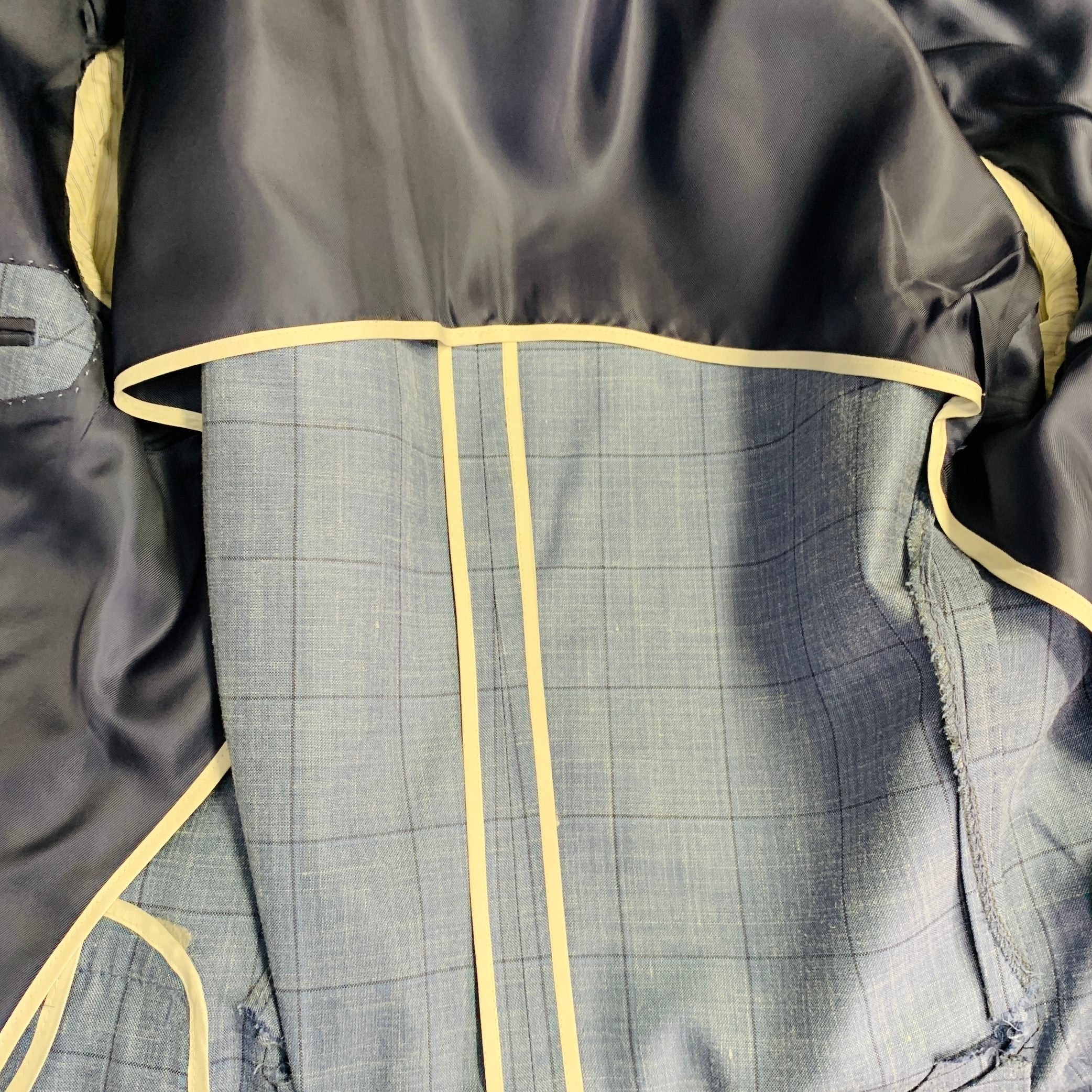 HUGO BOSS Size 40 Blue Black Window Pane Silk Linen Tailored Fit Sport Coat - Image 8