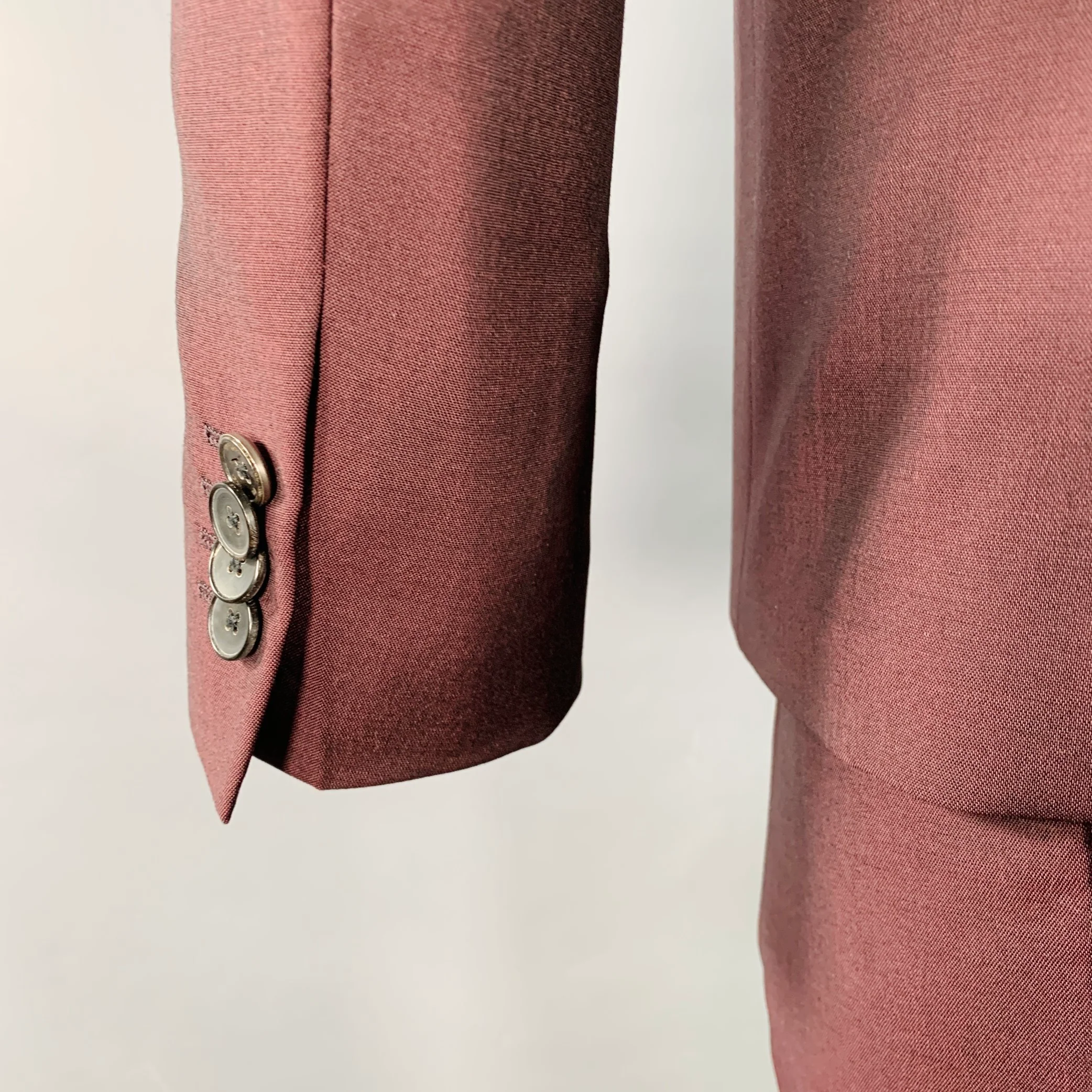 HUGO BOSS Size 40 Burgundy Virgin Wool Mohair Single Breasted Notch Lapel Suit - Image 6